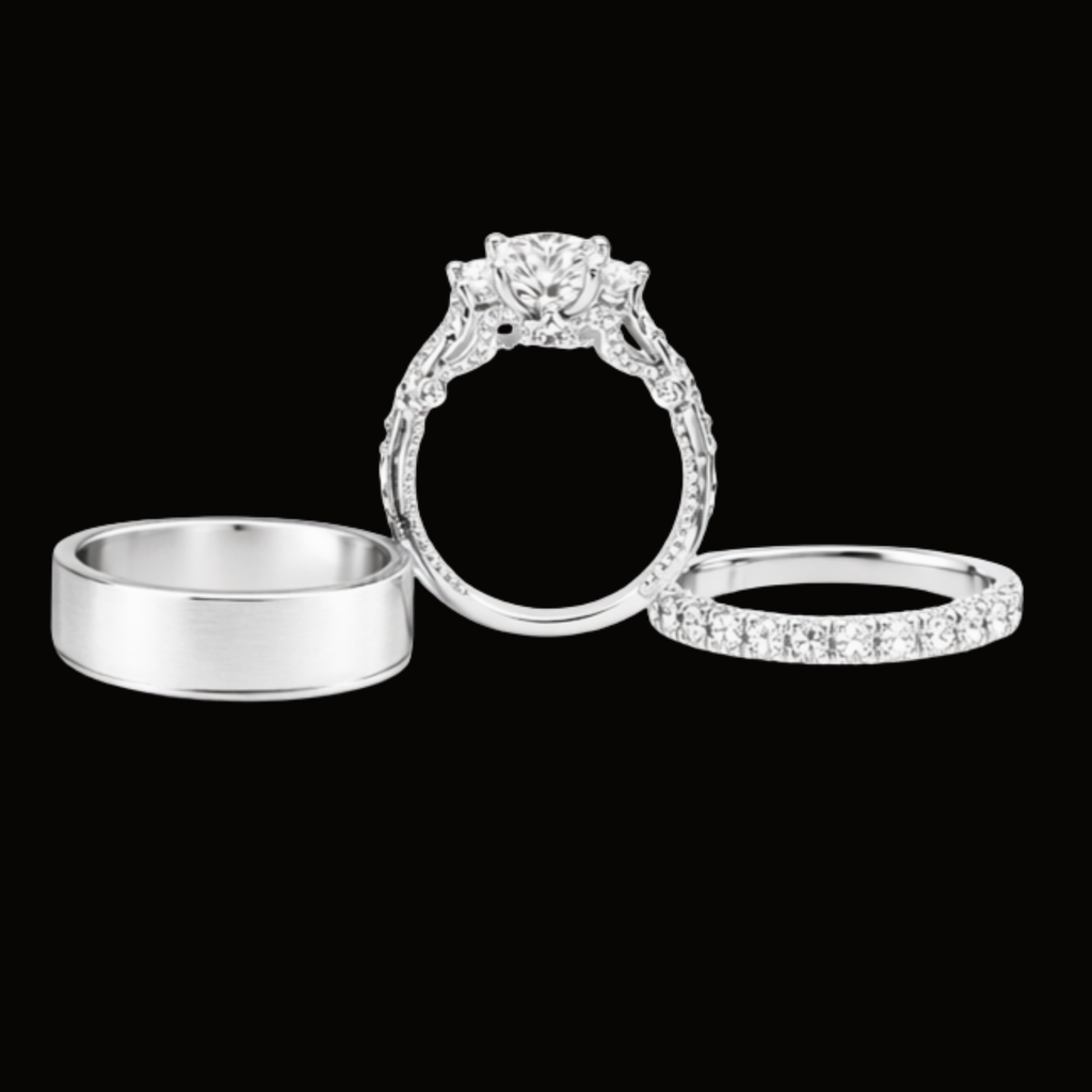 Véskara Classic Diamond Stackable Ring Trio – Solitaire & Matching Bands