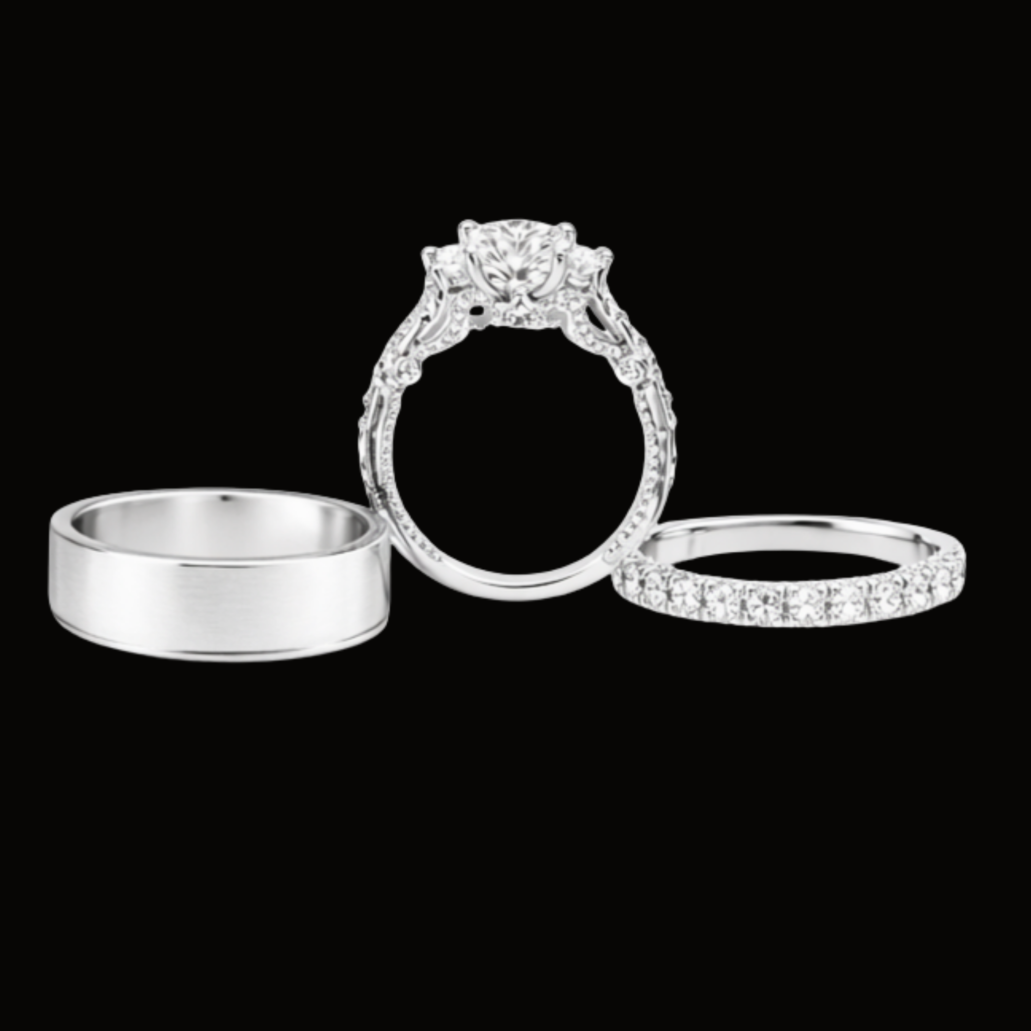 Véskara Classic Diamond Stackable Ring Trio – Solitaire & Matching Bands