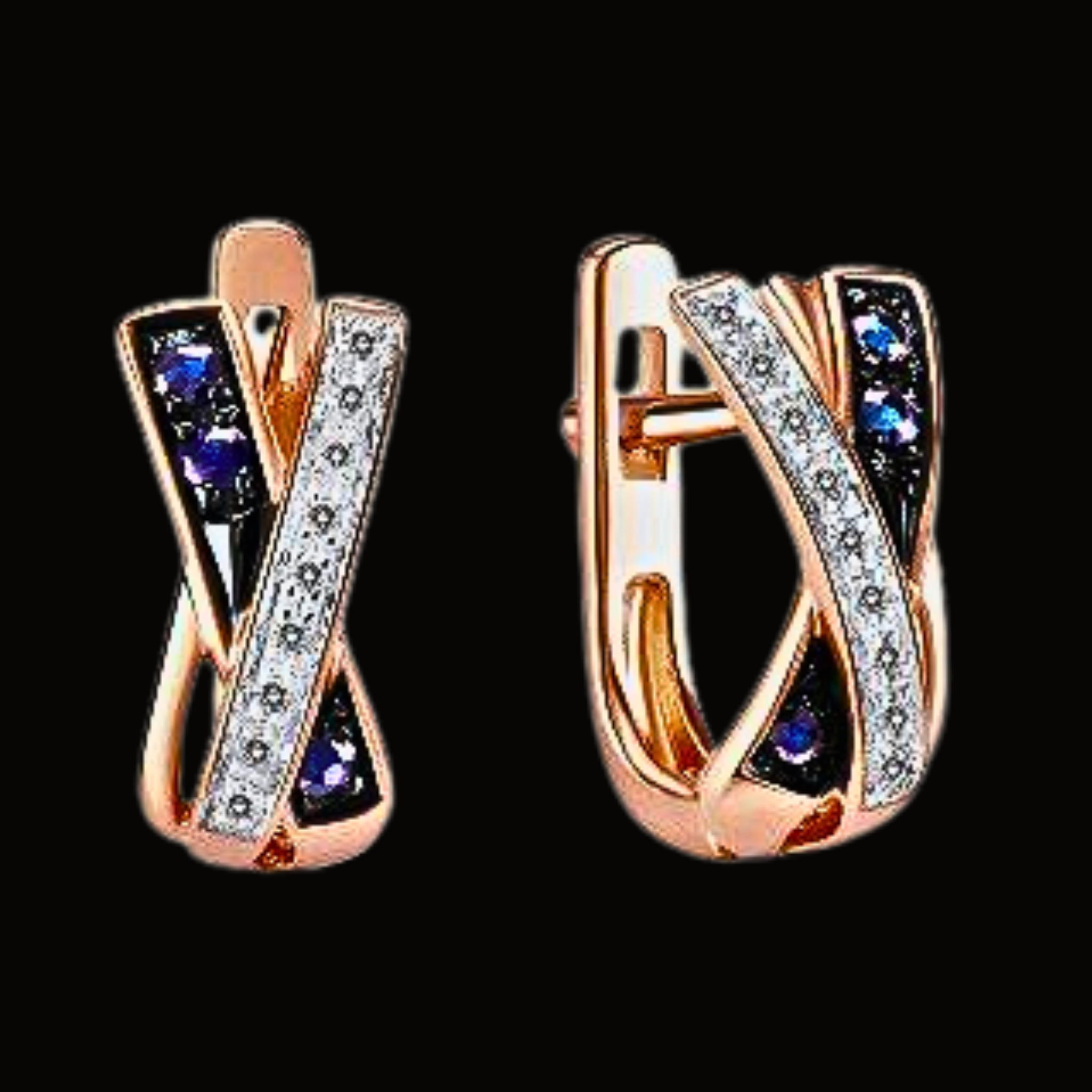 Véskara Sapphire Twist Diamond Hoop Earrings