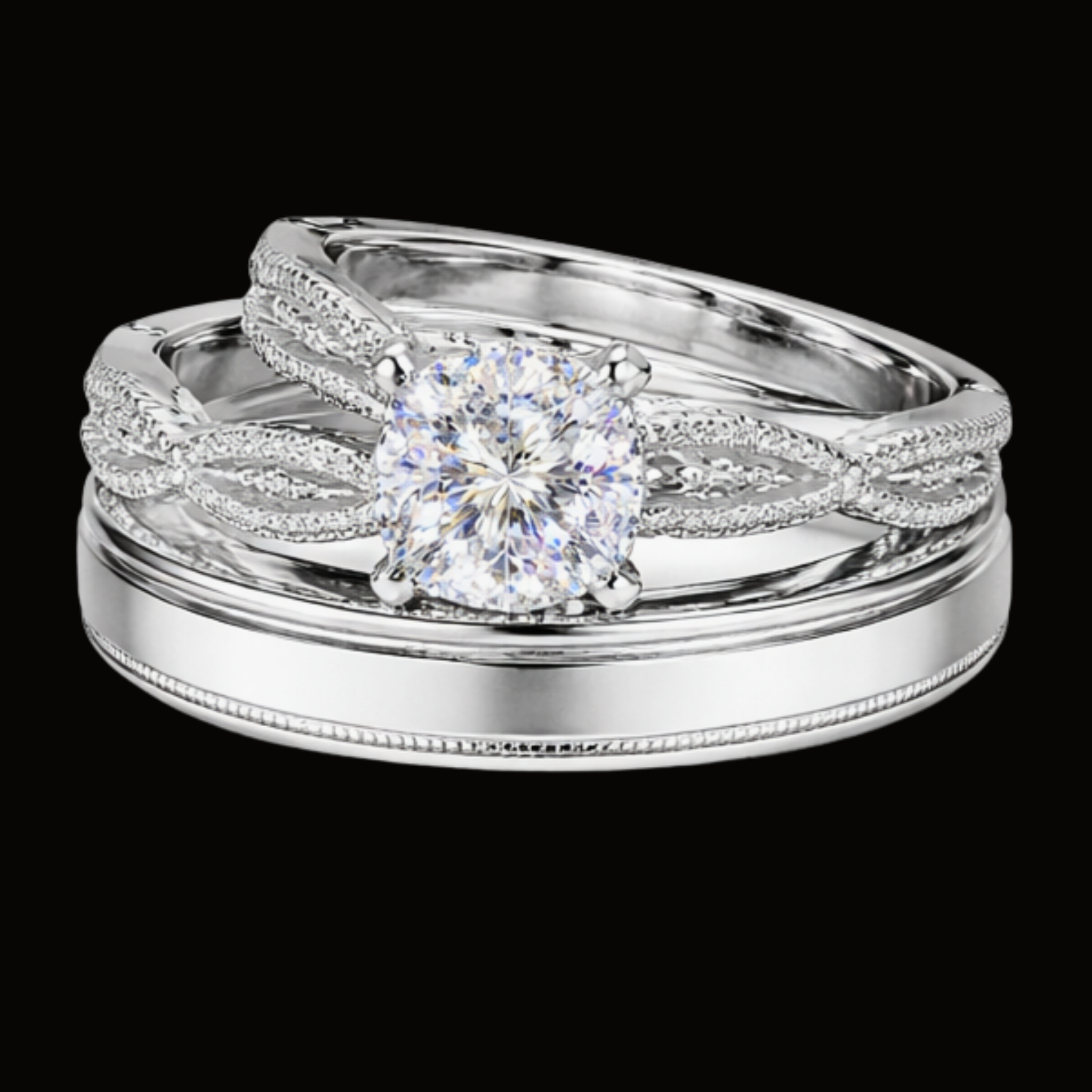 Véskara Cushion Diamond Stackable Ring Set – Twisted Pavé Bridal Stack