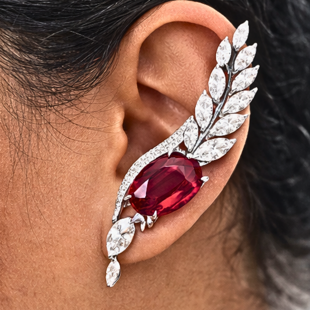 Véskara Ruby Leaf Diamond Ear Cuff