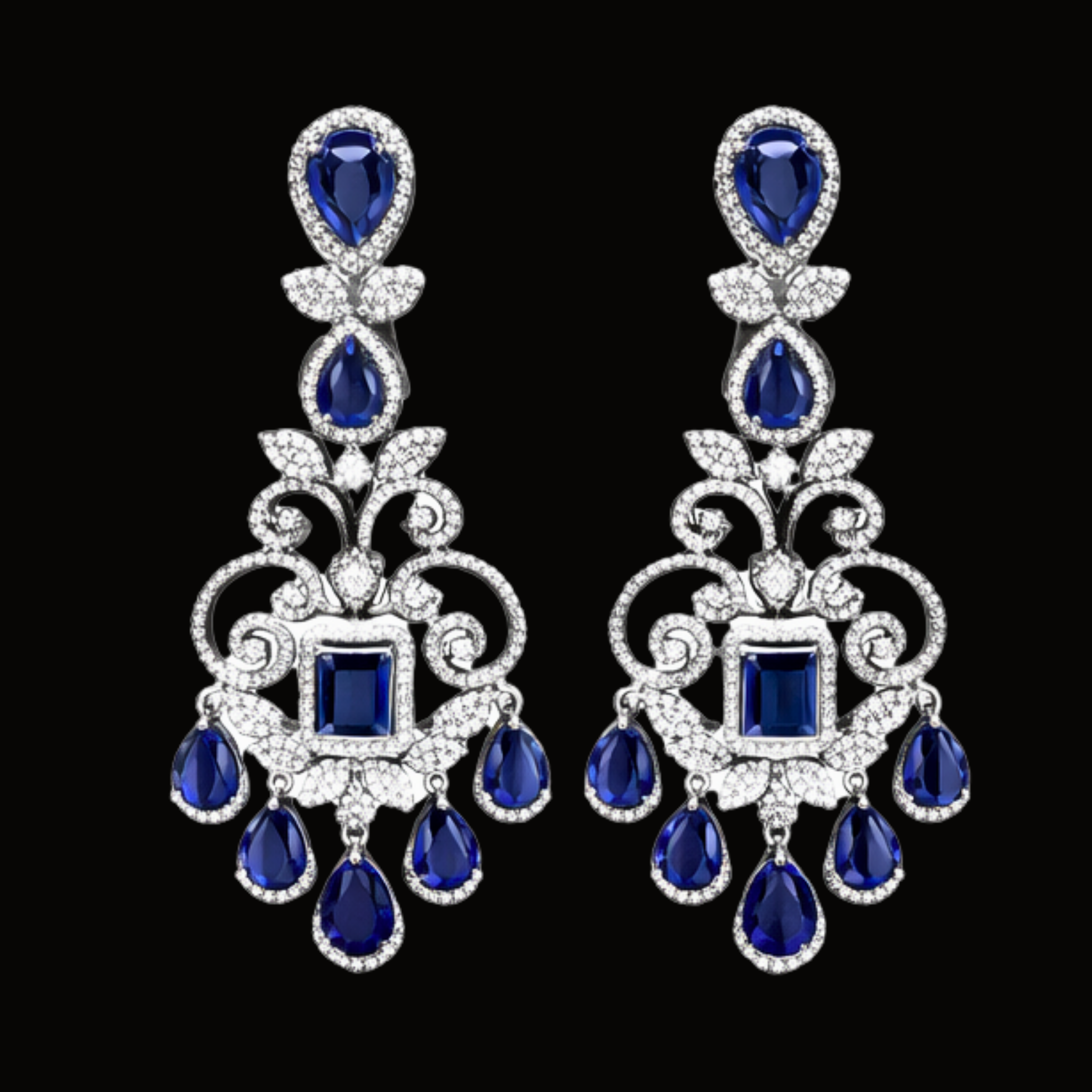 Véskara Royal Sapphire Diamond Chandelier Earrings