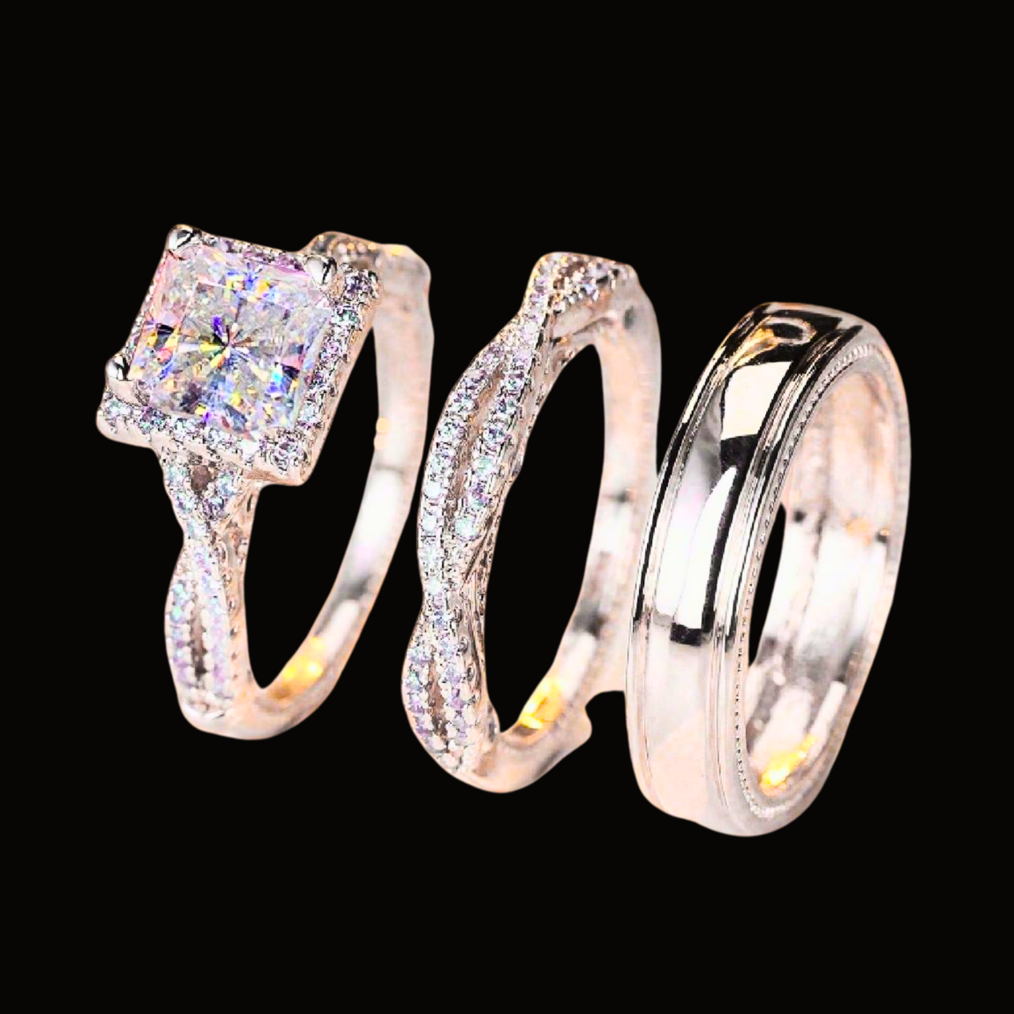 Véskara Cushion Diamond Stackable Ring Set – Twisted Pavé Bridal Stack