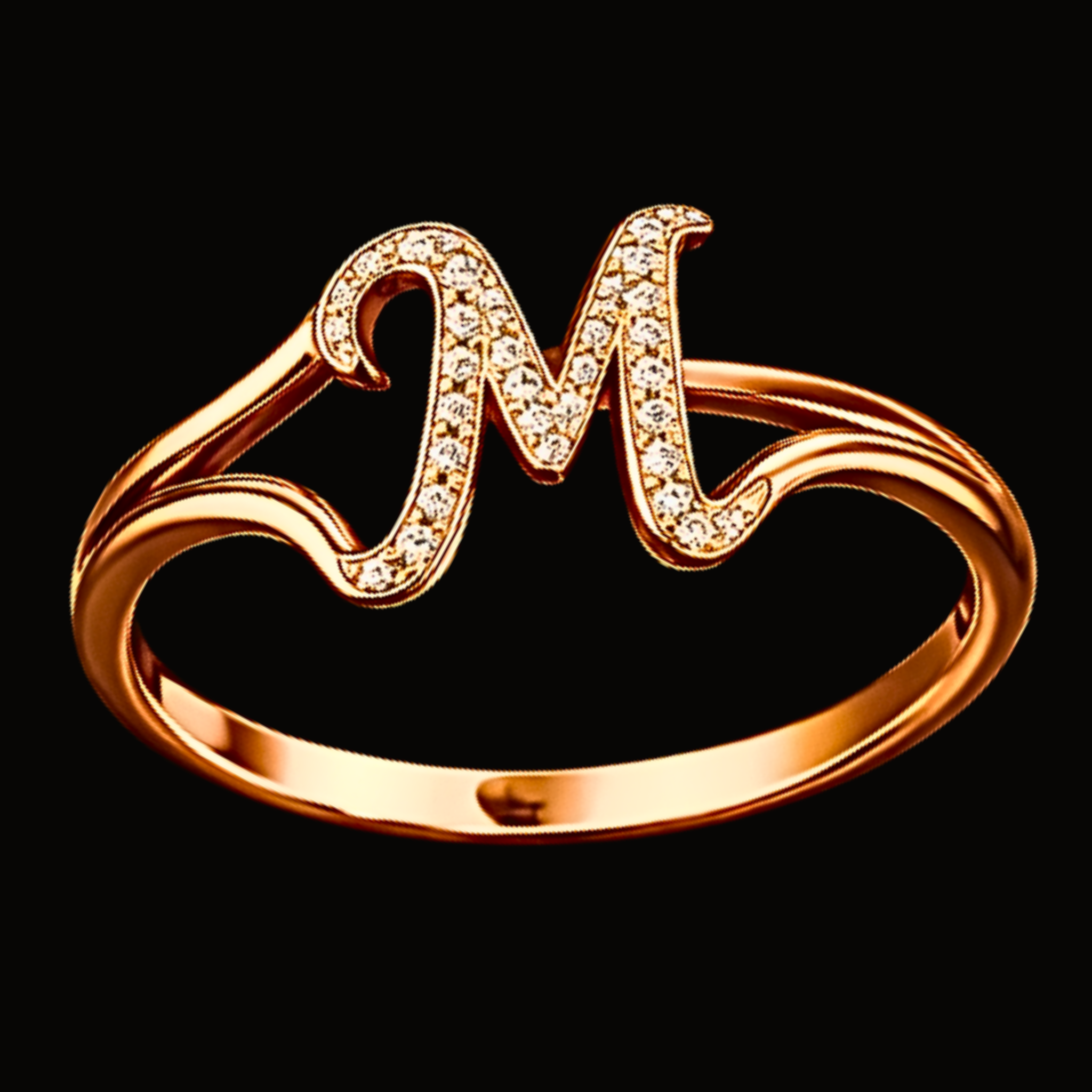 Véskara Diamond Alphabet Ring – Letter M Initial Diamond Ring