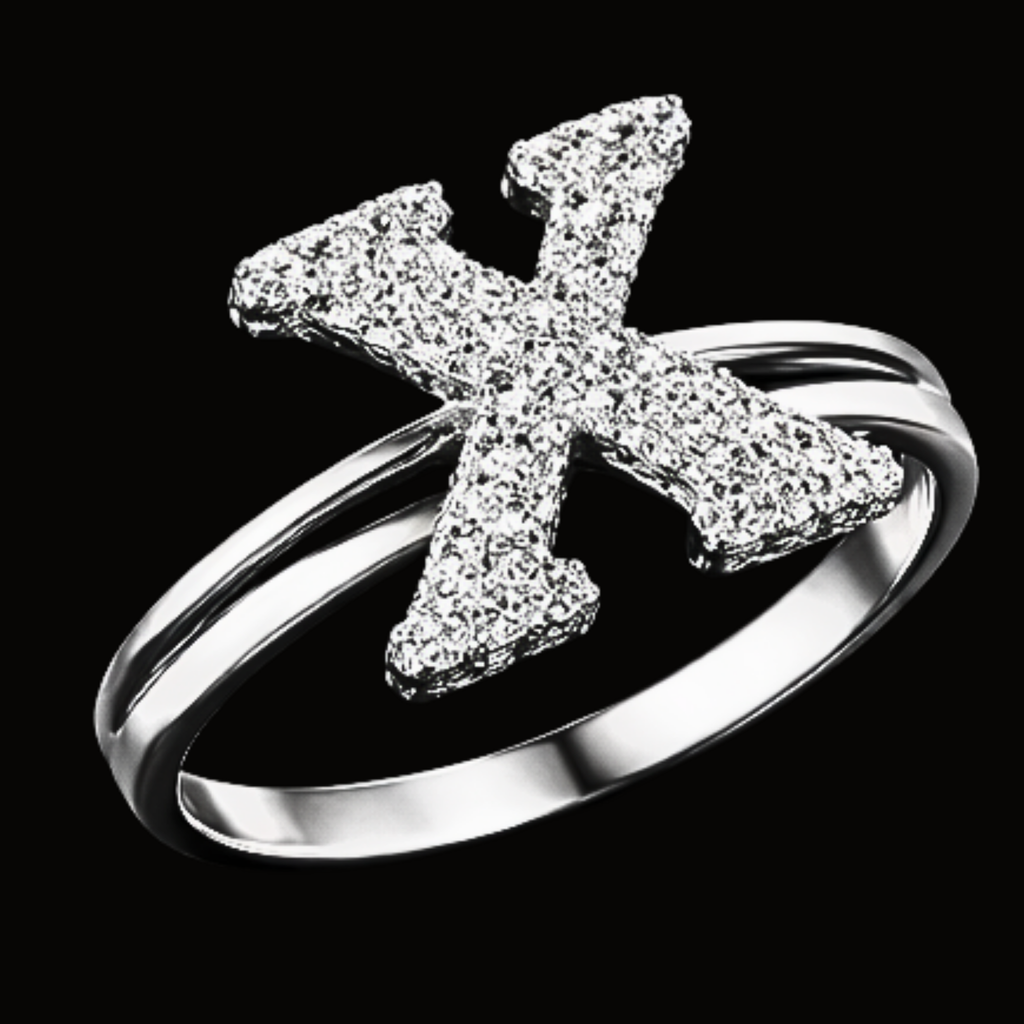 Véskara Diamond Alphabet Ring – Letter X Pavé Diamond Ring