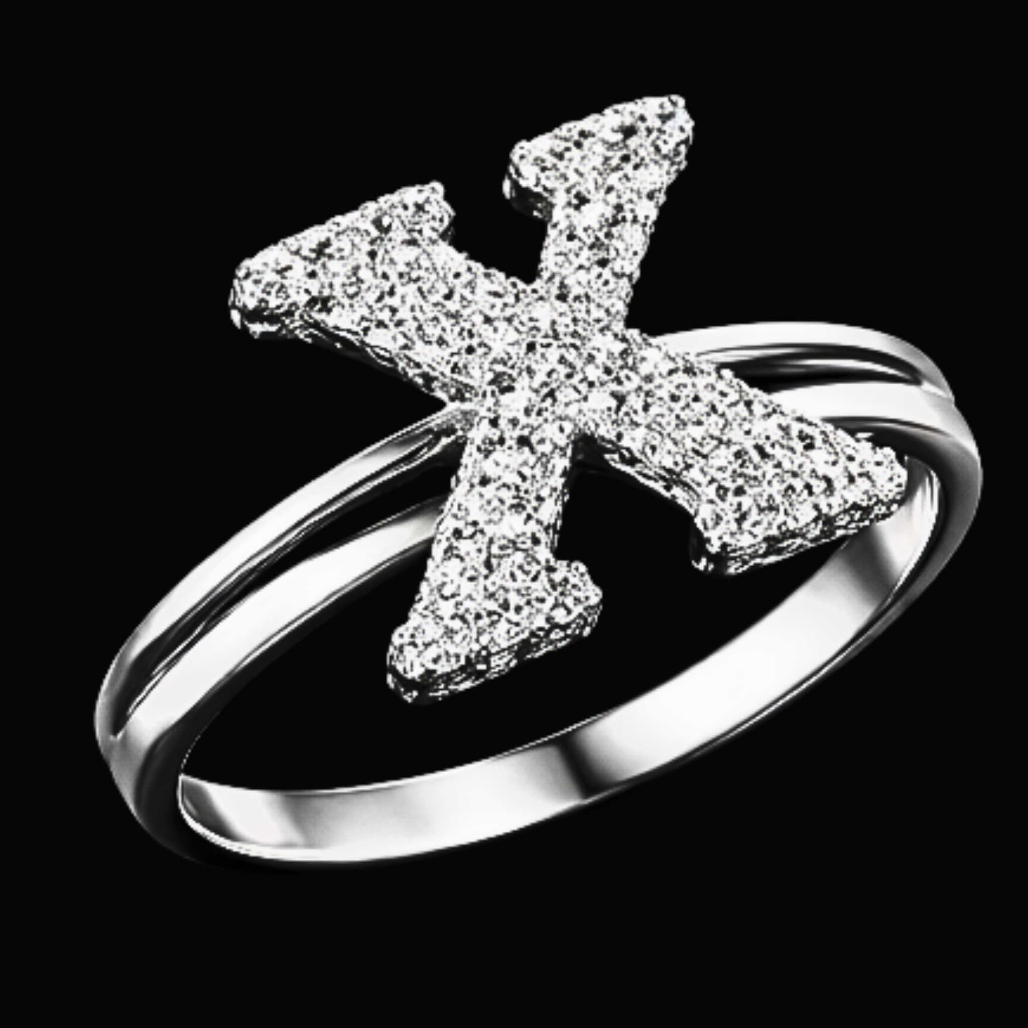 Véskara Diamond Alphabet Ring – Letter X Pavé Diamond Ring