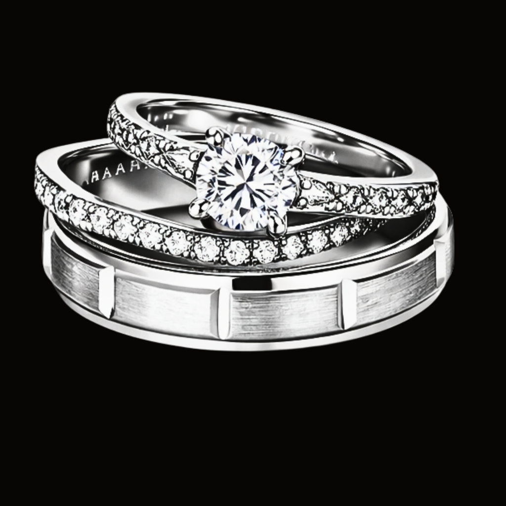 Véskara Modern Diamond Stackable Ring Set – Solitaire & Textured Band Stack