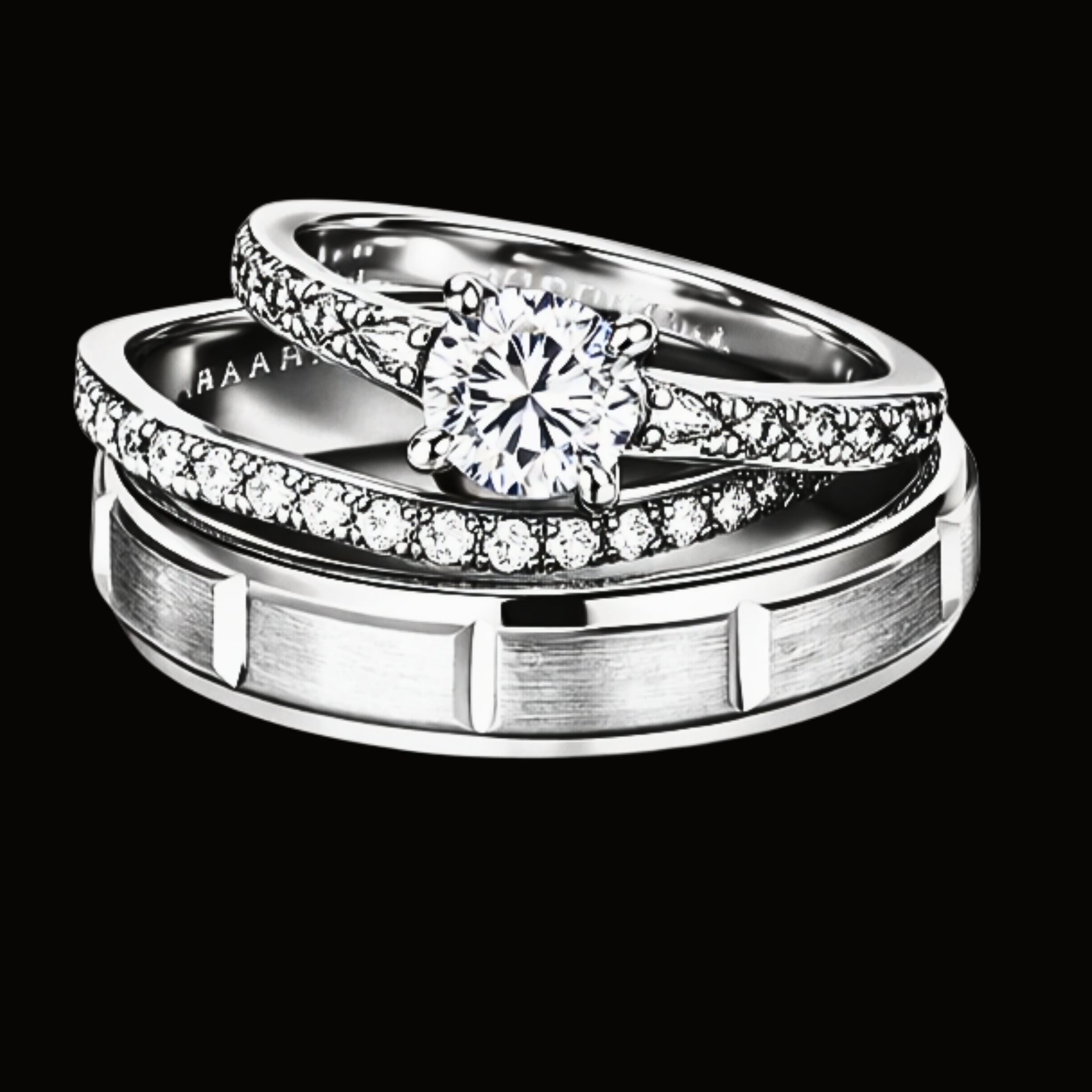 Véskara Modern Diamond Stackable Ring Set – Solitaire & Textured Band Stack