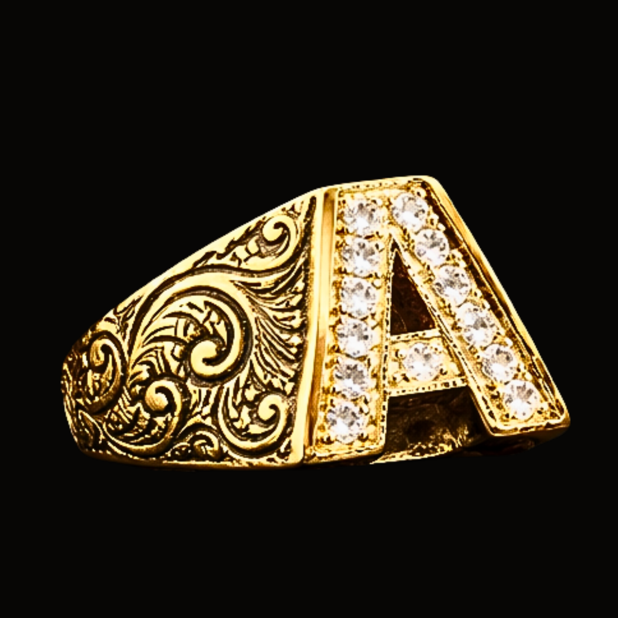 Véskara Royal Diamond Initial Signet Ring – Letter A Luxury Statement Ring