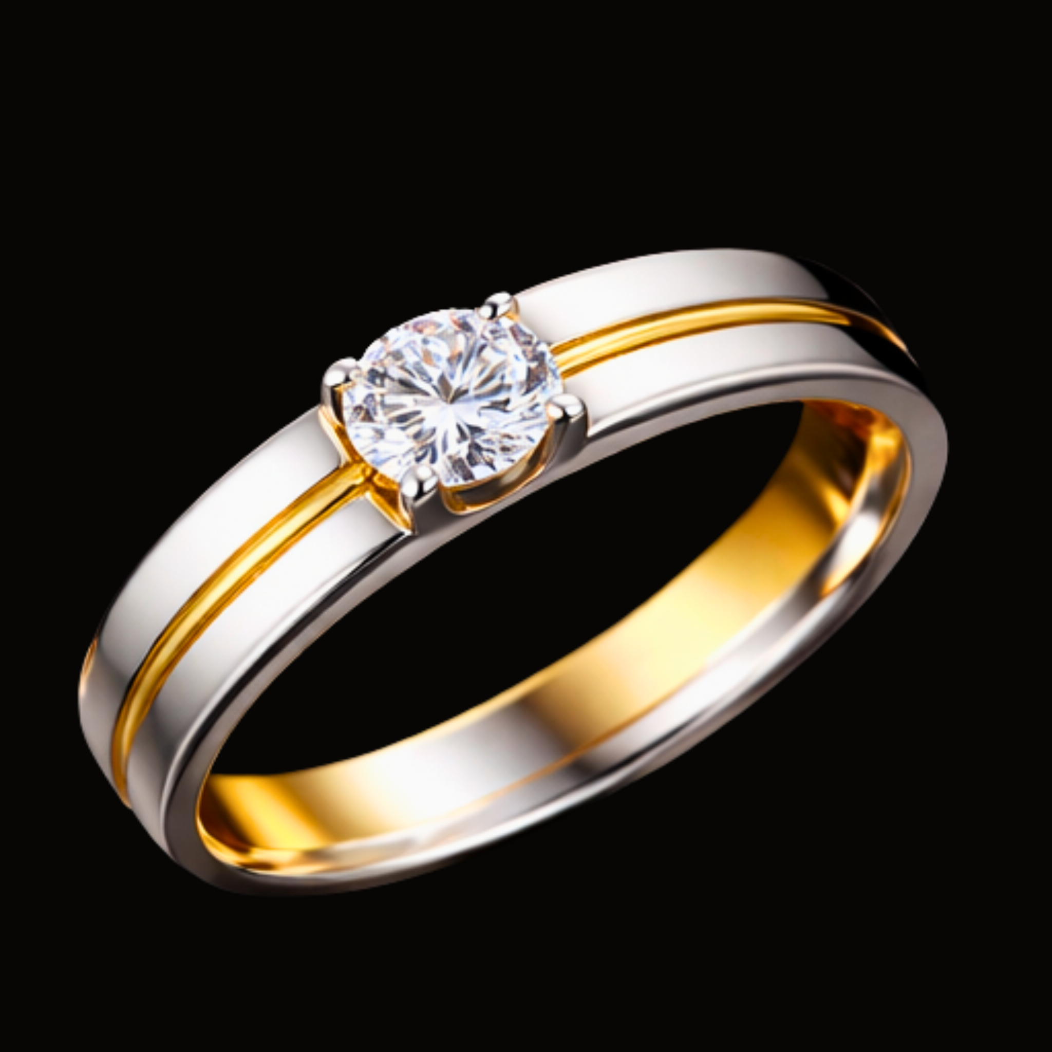 Véskara Classic Diamond Couple Rings – Dual Tone Solitaire Wedding Band Set