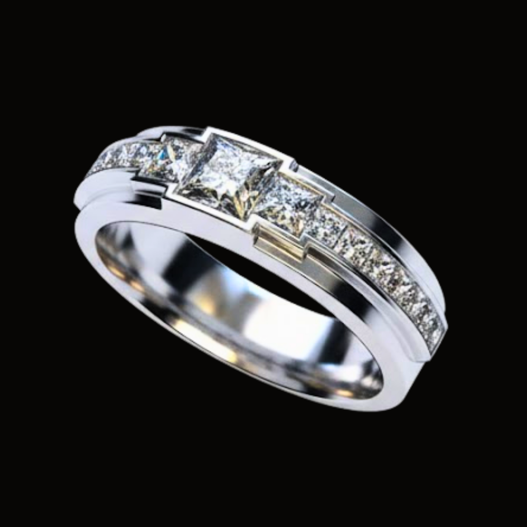 Véskara Men's Princess Cut Diamond Channel Ring