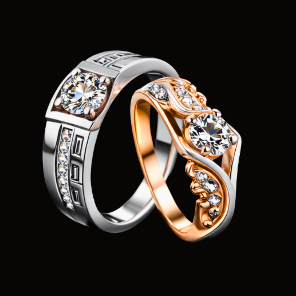 Véskara Royal Duo Diamond Couple Rings – Modern His & Hers Solitaire Set