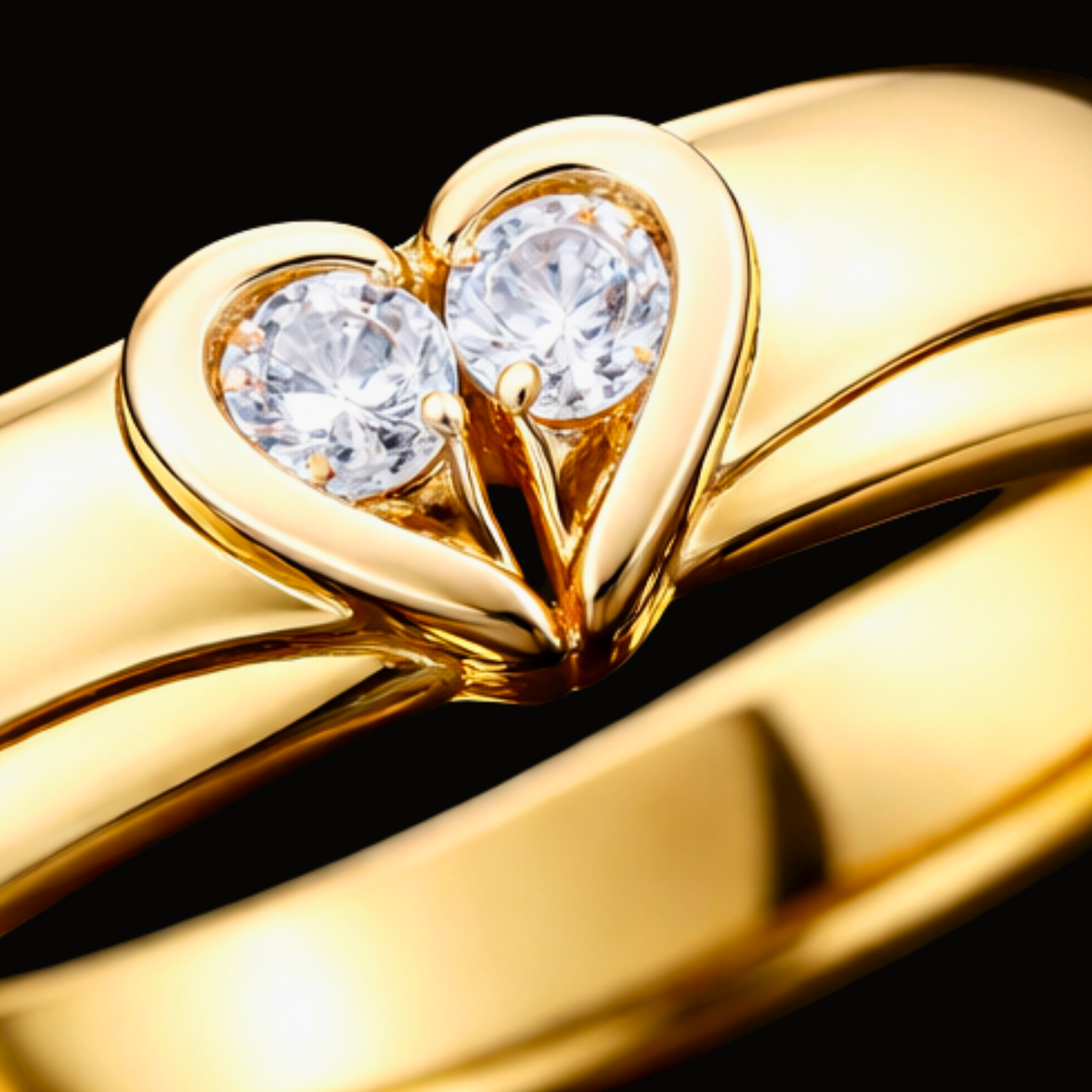 Véskara Twin Heart Diamond Ring – Romantic Gold Couple Band