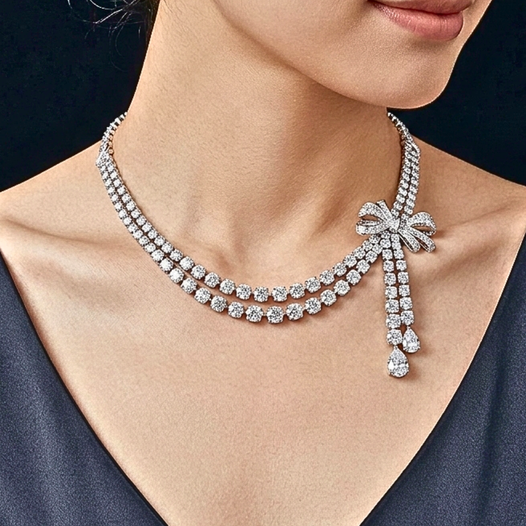 Véskara Diamond Bow Tennis Necklace