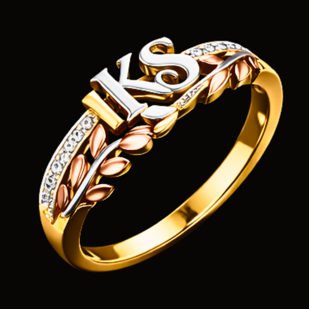 Véskara Heritage Diamond Initial Ring – KS Personalized Leaf Diamond Ring