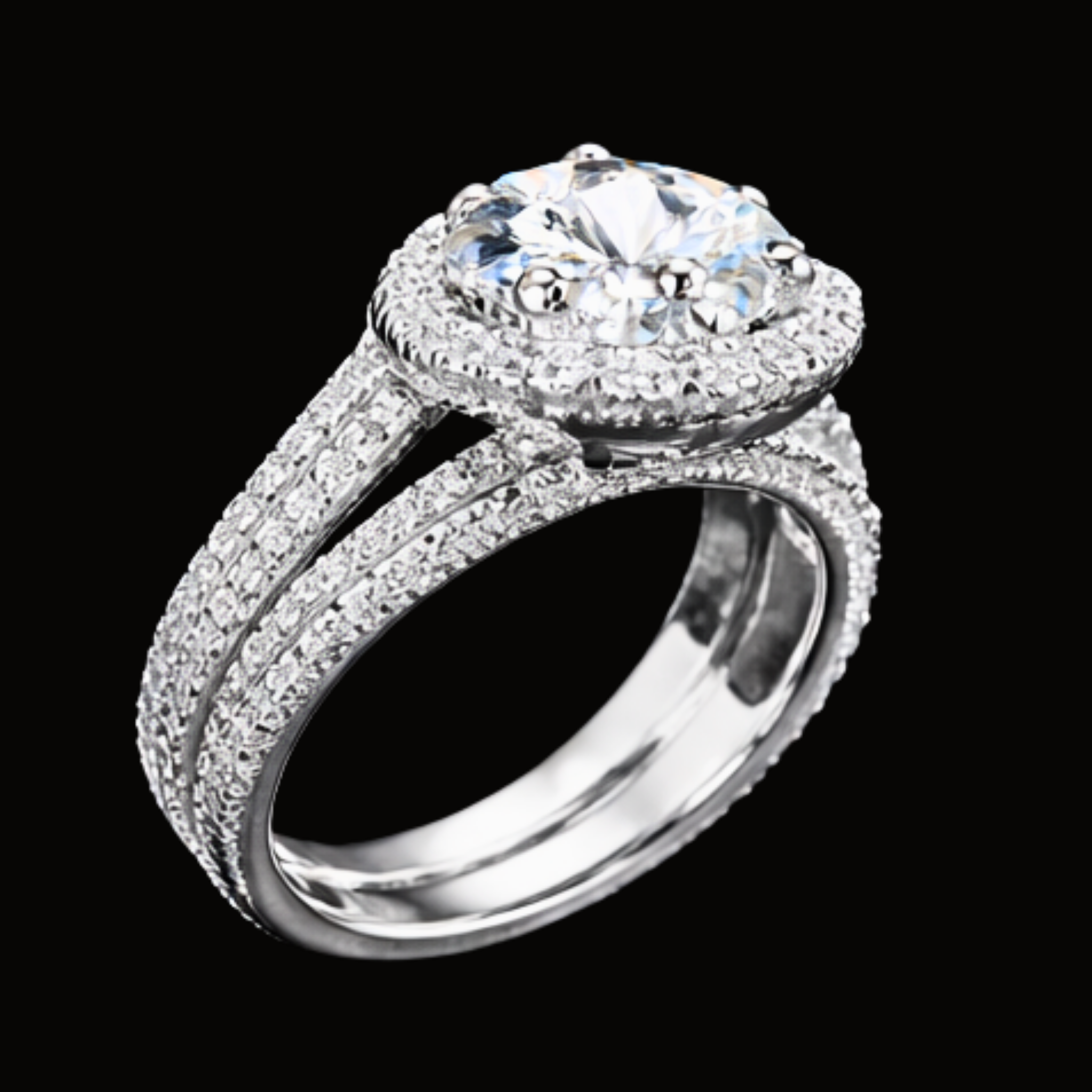 Véskara Pavé Halo Diamond Engagement Ring