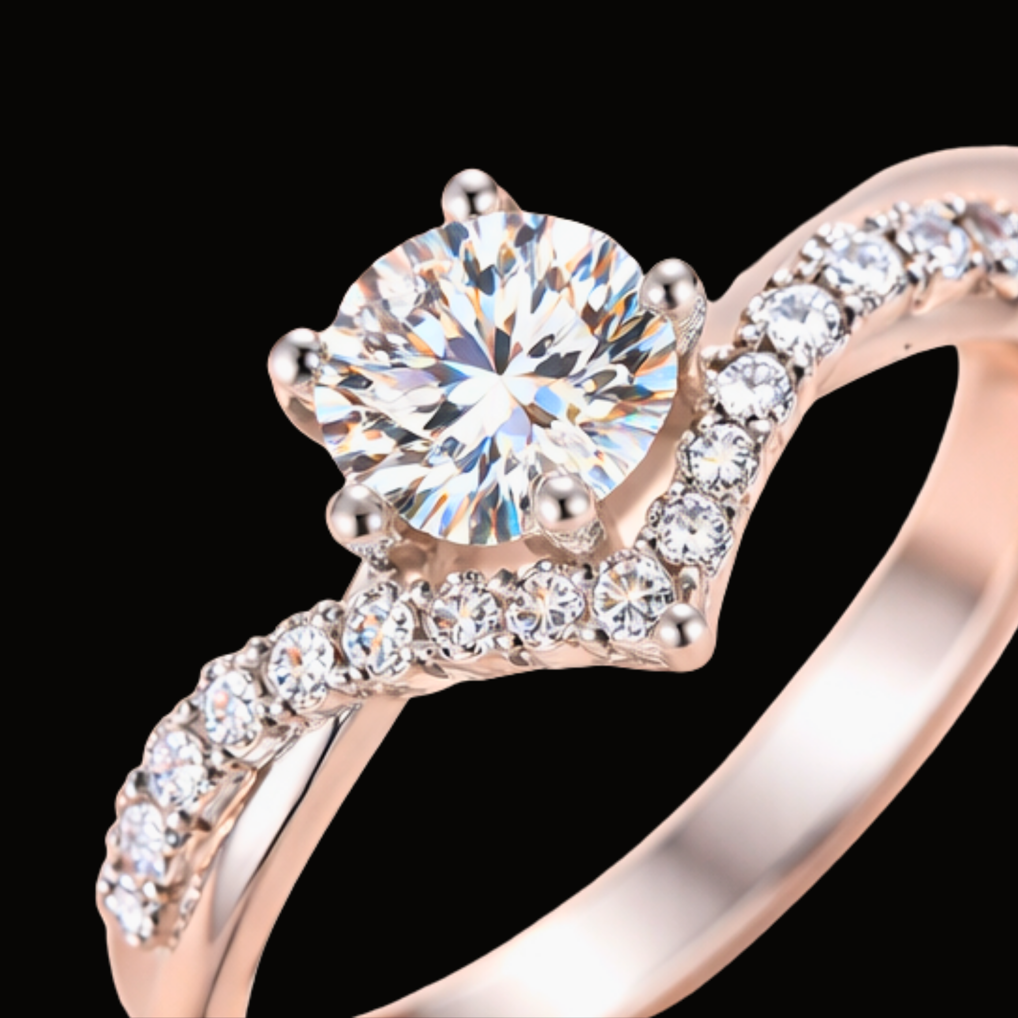 Véskara Radiant Pavé Diamond Engagement Ring – Rose Gold Solitaire Ring