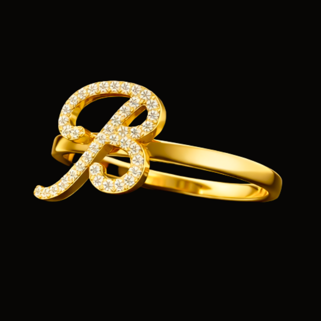 Véskara Diamond Alphabet Ring – Letter B Initial Diamond Ring