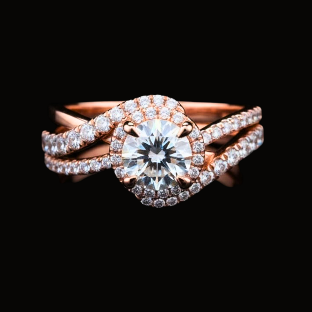 Véskara Rose Gold Halo Twist Diamond Engagement Ring