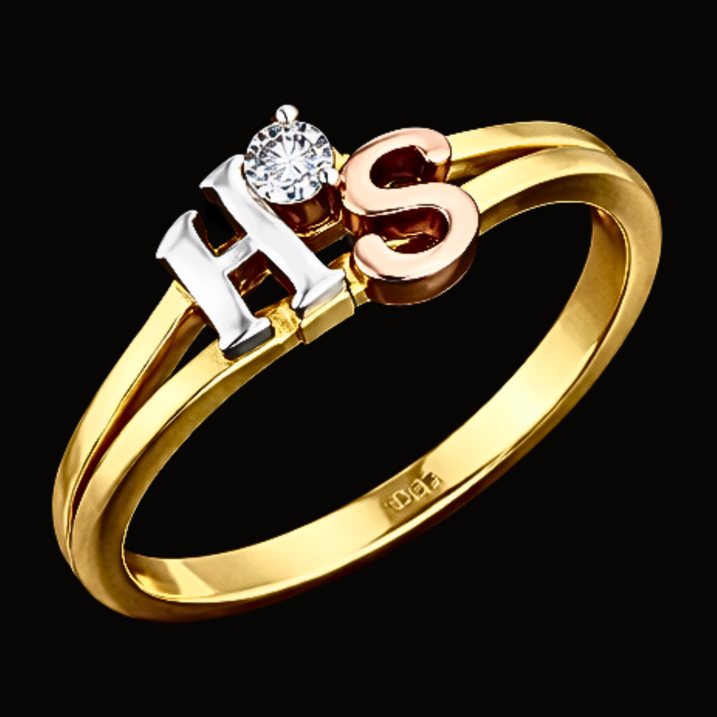 Véskara Diamond Initial Ring – H & S Personalized Gold Ring