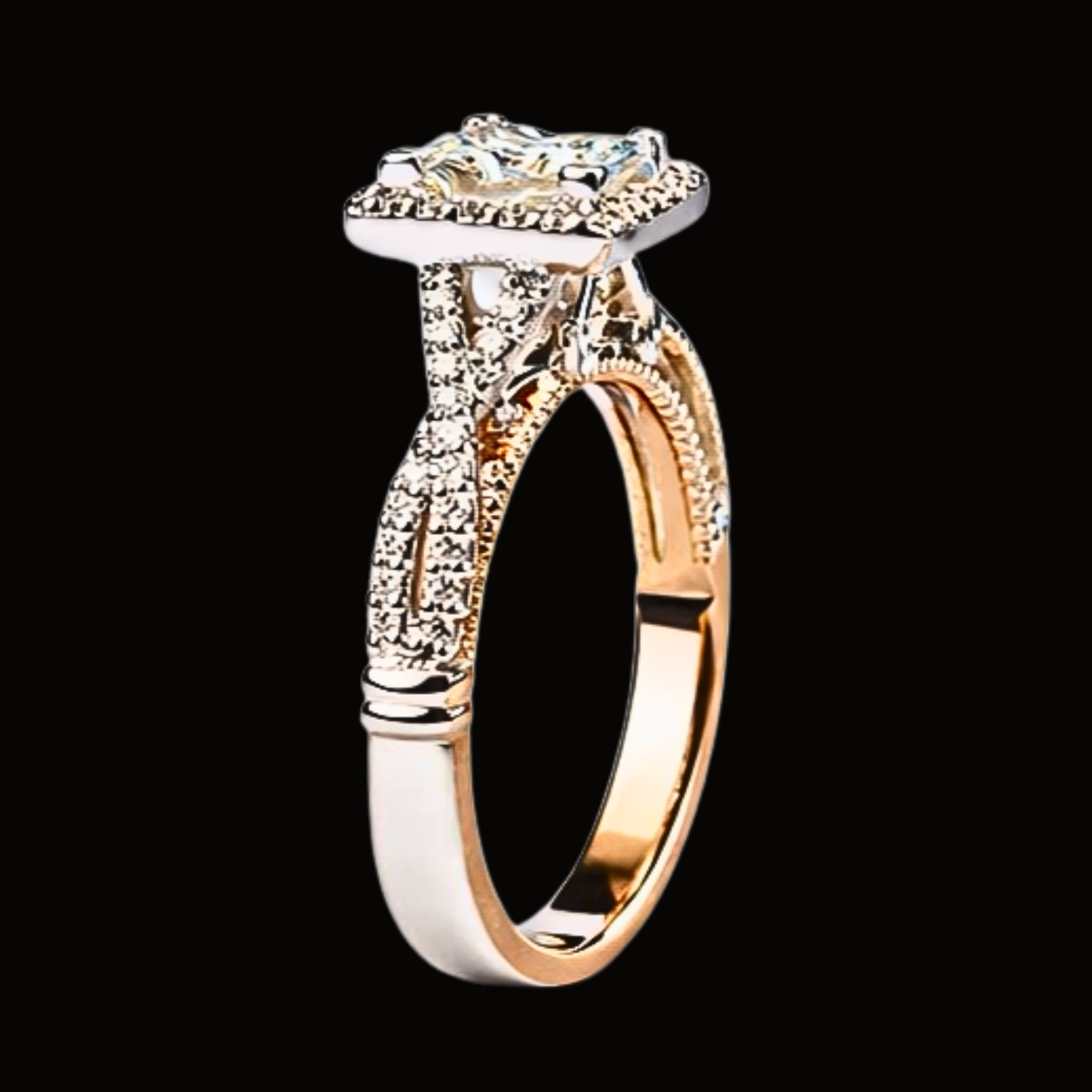 Véskara Halo Diamond Stackable Ring – Two Tone Pavé Stacking Ring