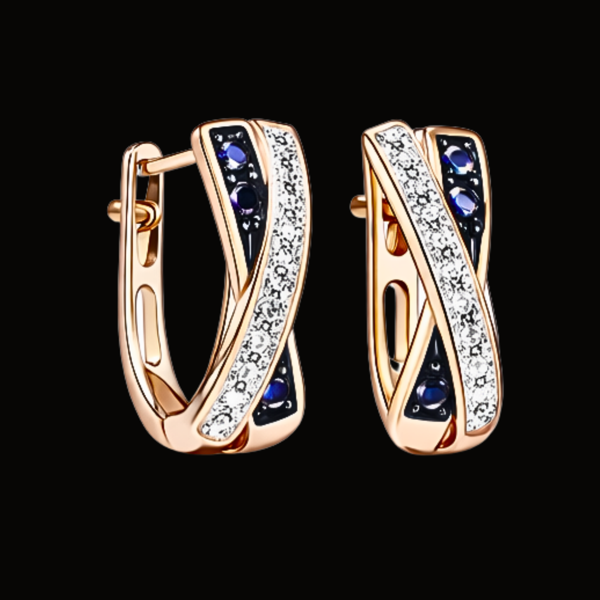 Véskara Sapphire Twist Diamond Hoop Earrings