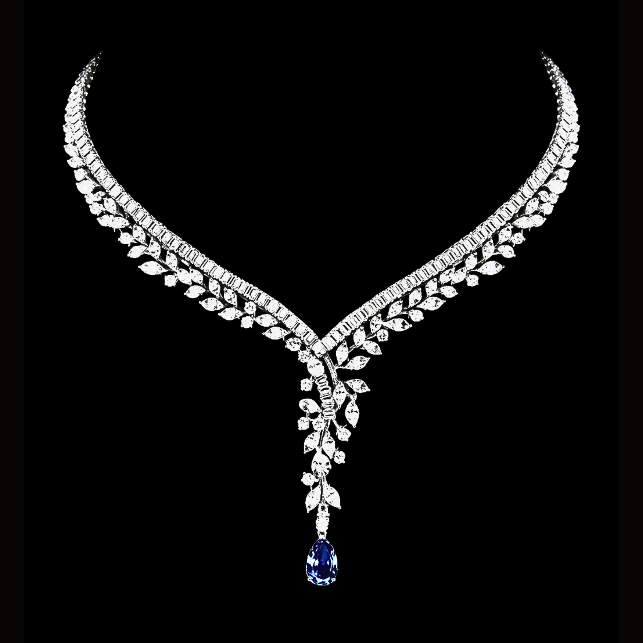 Véskara Sapphire Drop Diamond V Necklace