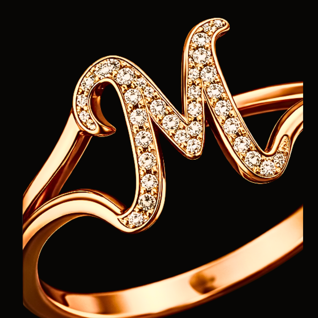 Véskara Diamond Alphabet Ring – Letter M Initial Diamond Ring