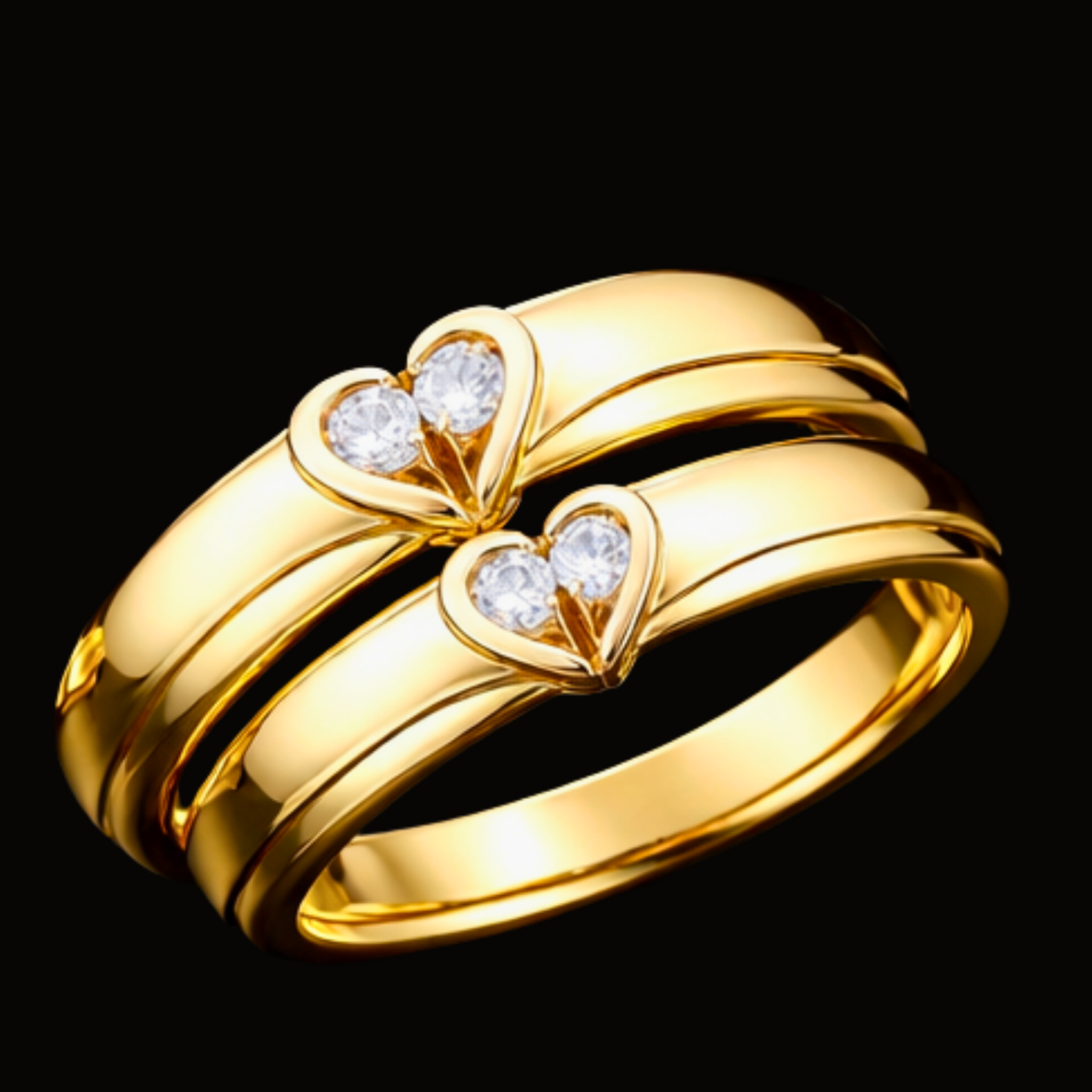 Véskara Twin Heart Diamond Ring – Romantic Gold Couple Band