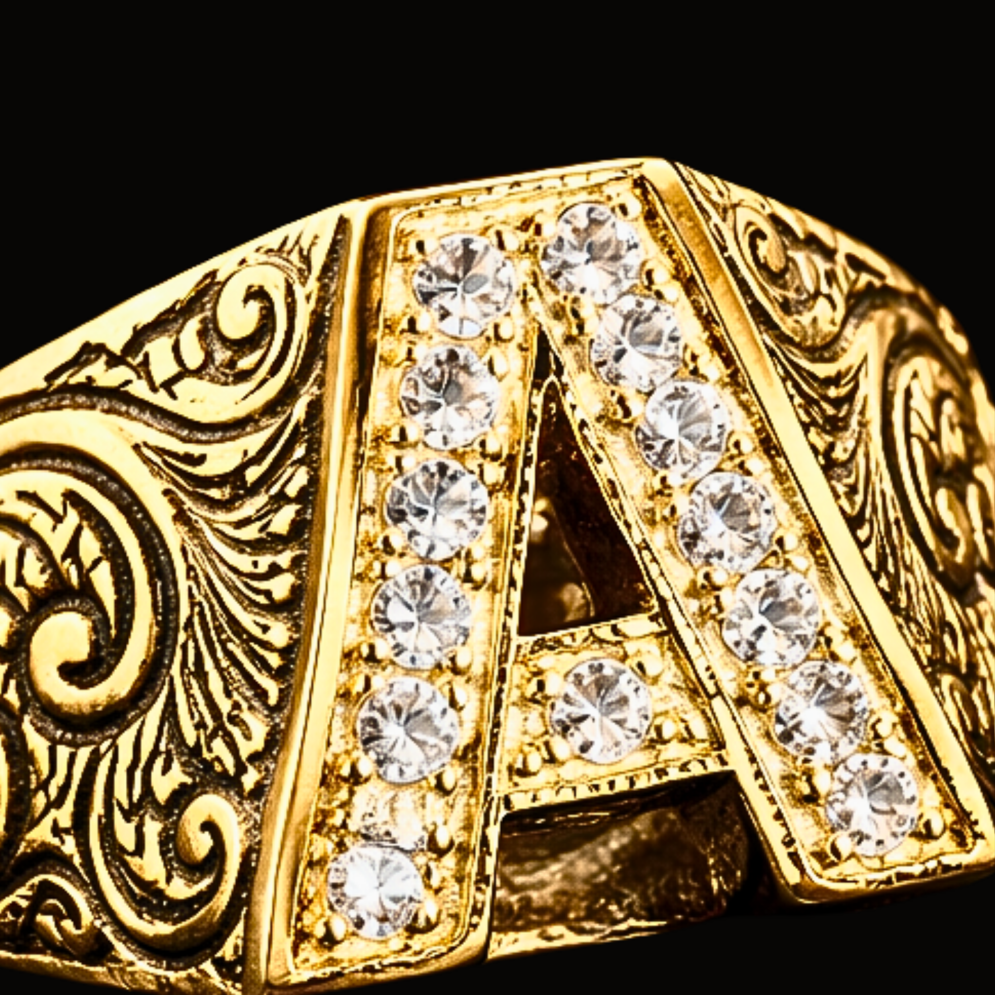 Véskara Royal Diamond Initial Signet Ring – Letter A Luxury Statement Ring