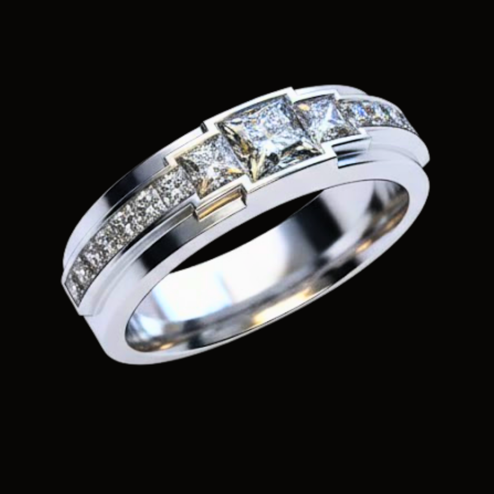 Véskara Men's Princess Cut Diamond Channel Ring