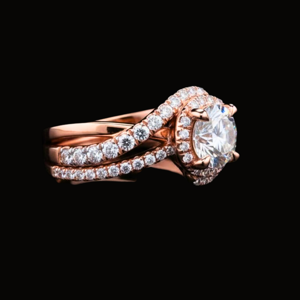 Véskara Rose Gold Halo Twist Diamond Engagement Ring
