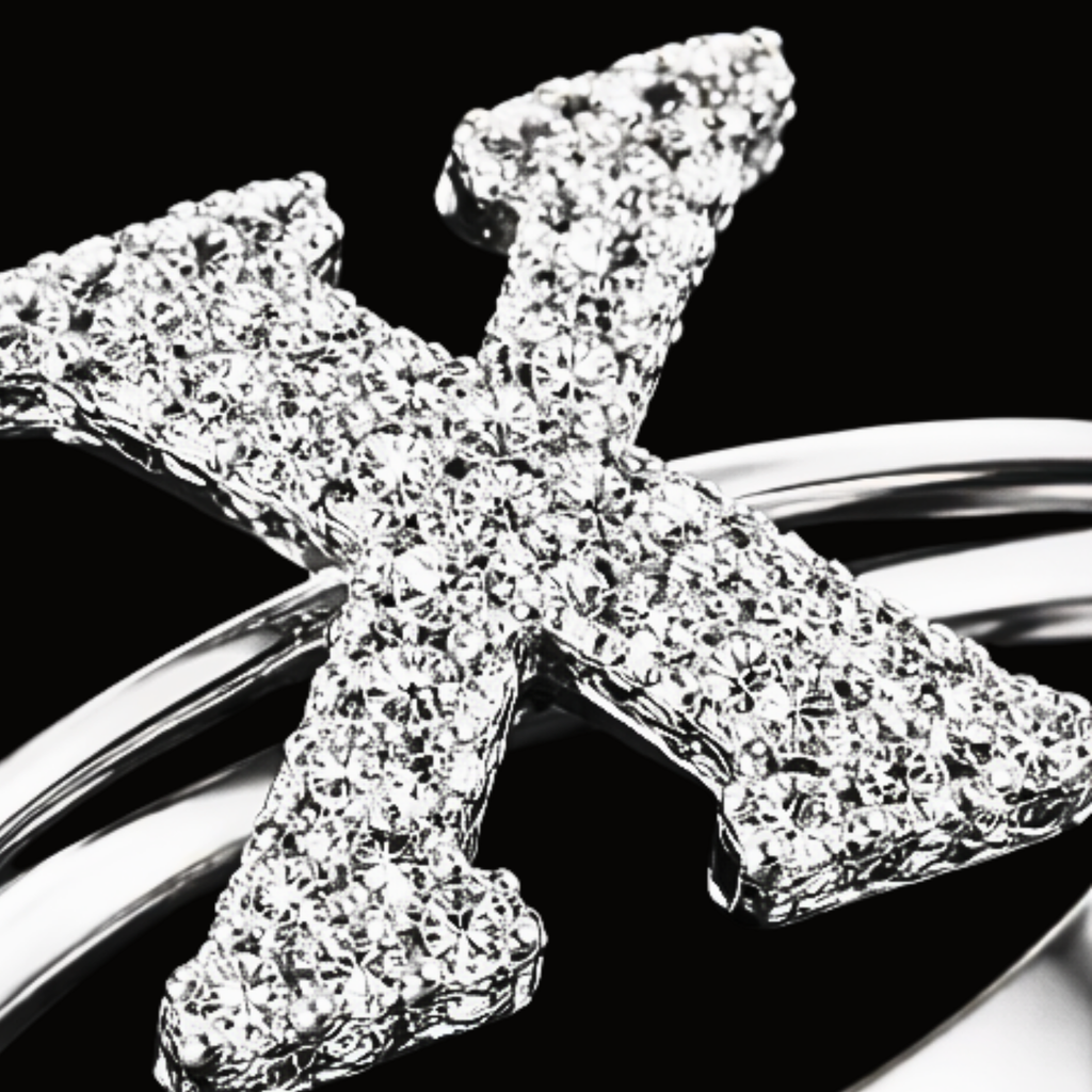 Véskara Diamond Alphabet Ring – Letter X Pavé Diamond Ring