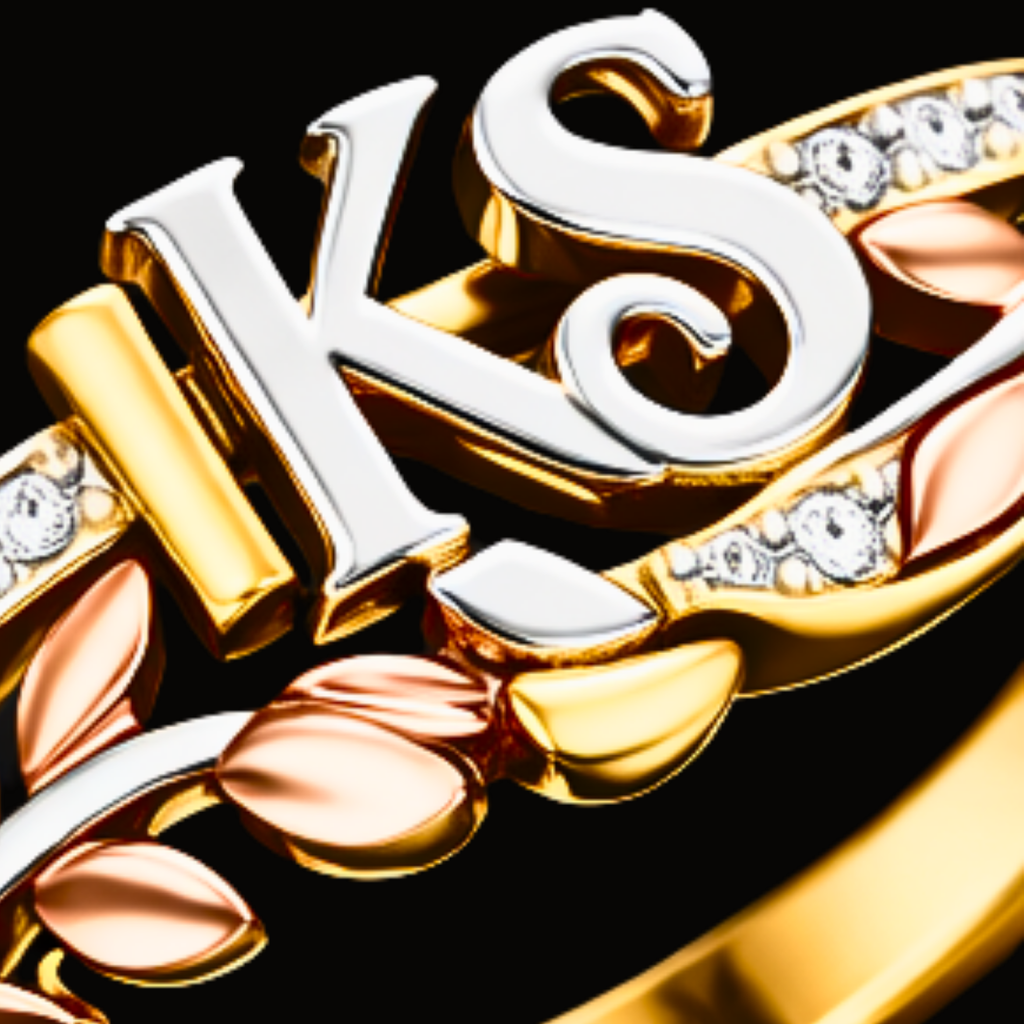 Véskara Heritage Diamond Initial Ring – KS Personalized Leaf Diamond Ring