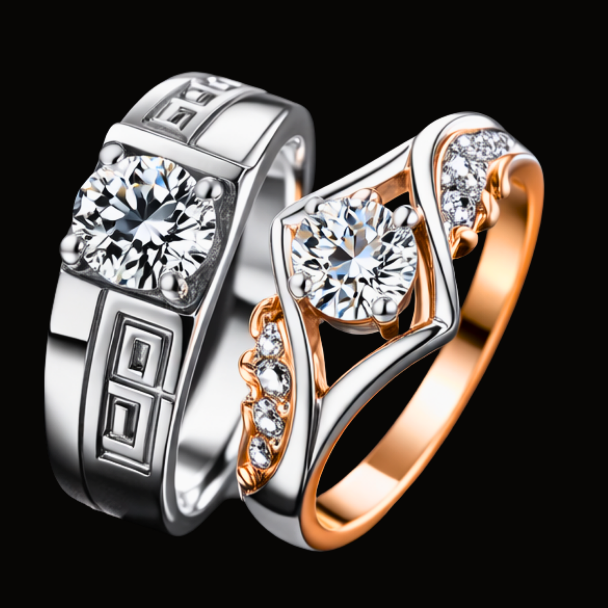 Véskara Royal Duo Diamond Couple Rings – Modern His & Hers Solitaire Set