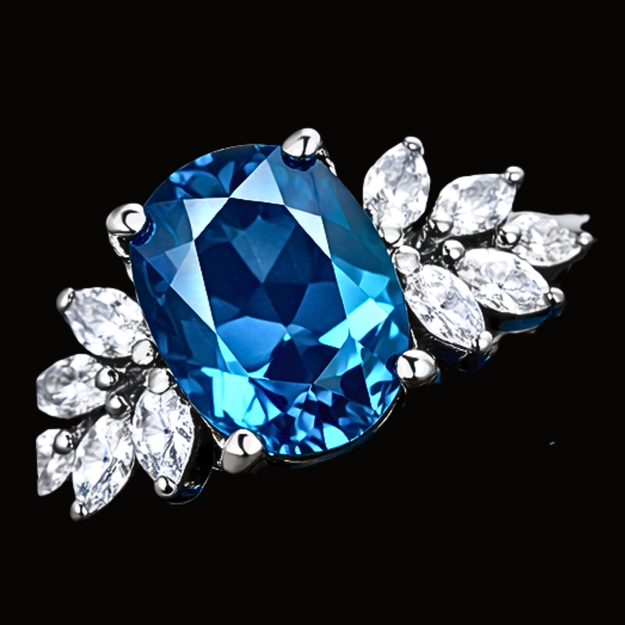 Véskara Azure Sapphire & Diamond Ring Set – Blue Faceted Wedding Band Pair