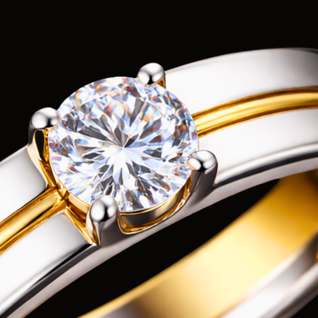 Véskara Classic Diamond Couple Rings – Dual Tone Solitaire Wedding Band Set