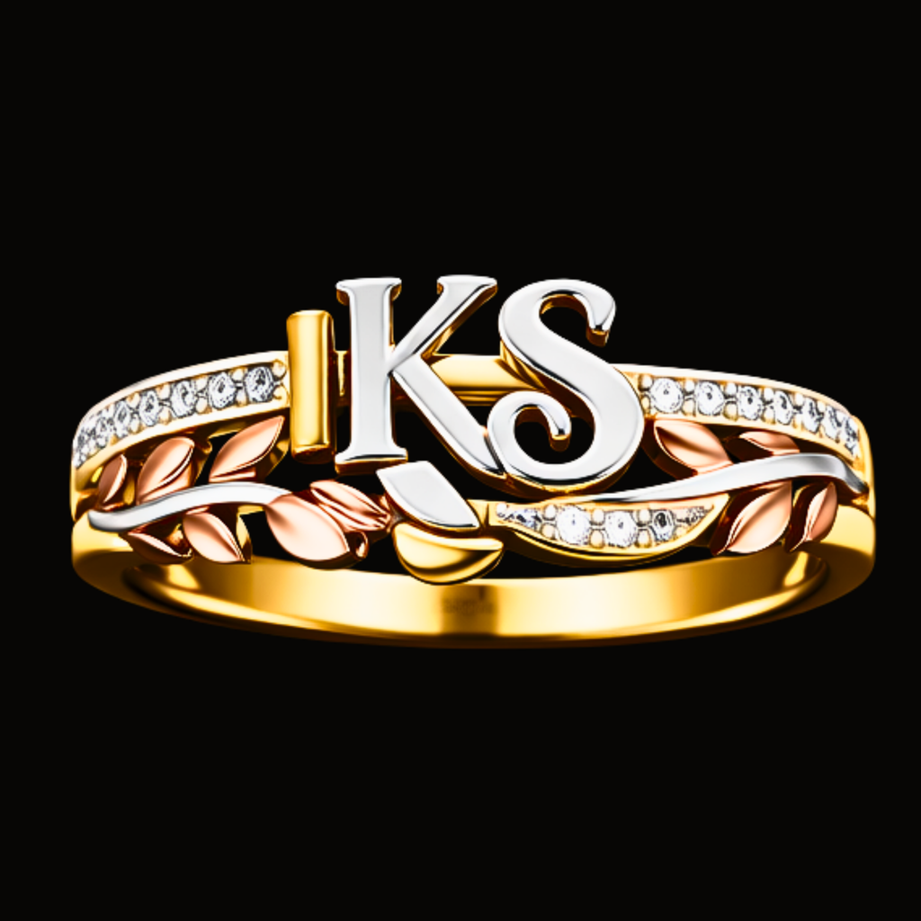 Véskara Heritage Diamond Initial Ring – KS Personalized Leaf Diamond Ring