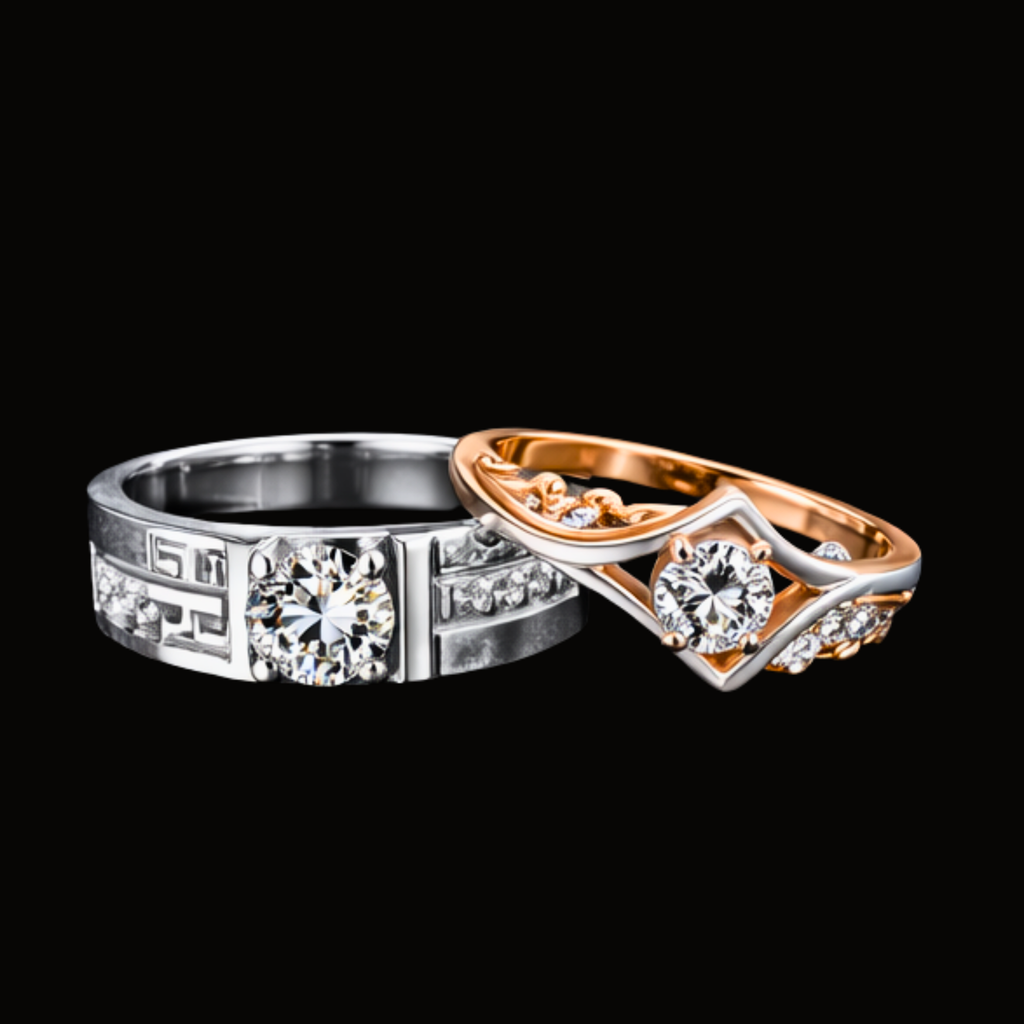 Véskara Royal Duo Diamond Couple Rings – Modern His & Hers Solitaire Set