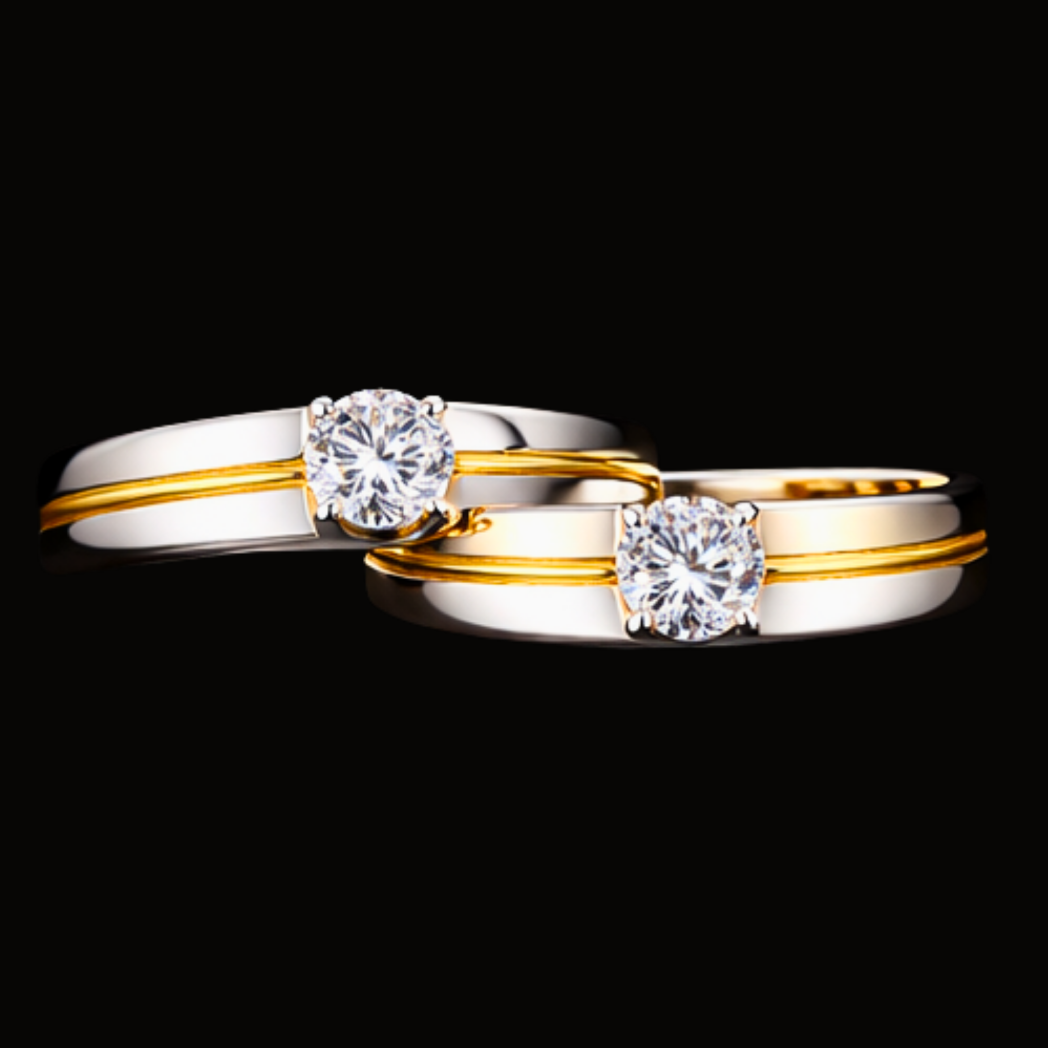 Véskara Classic Diamond Couple Rings – Dual Tone Solitaire Wedding Band Set