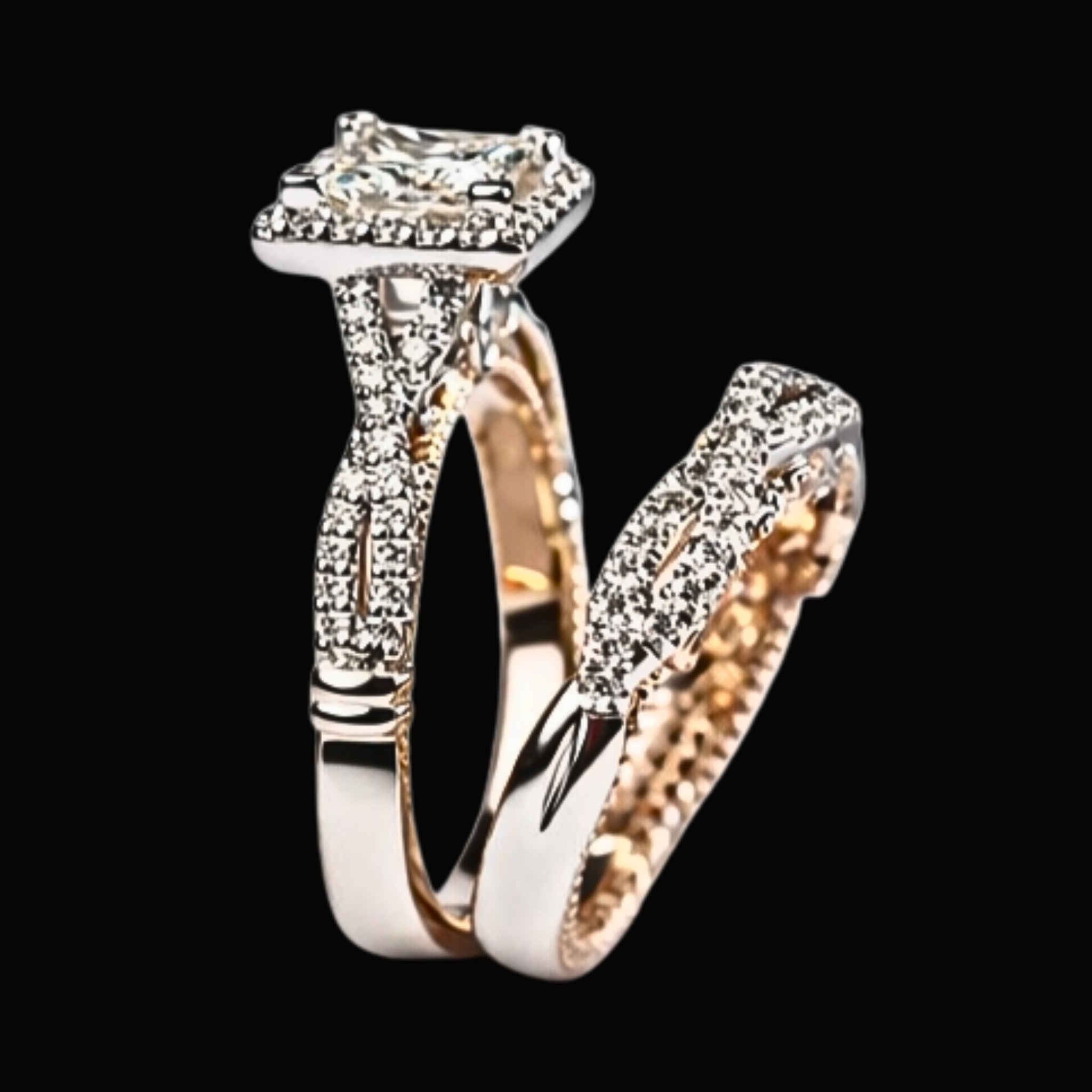 Véskara Halo Diamond Stackable Ring – Two Tone Pavé Stacking Ring