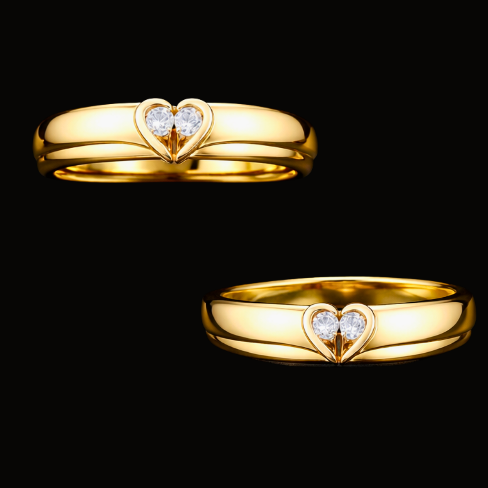Véskara Twin Heart Diamond Ring – Romantic Gold Couple Band