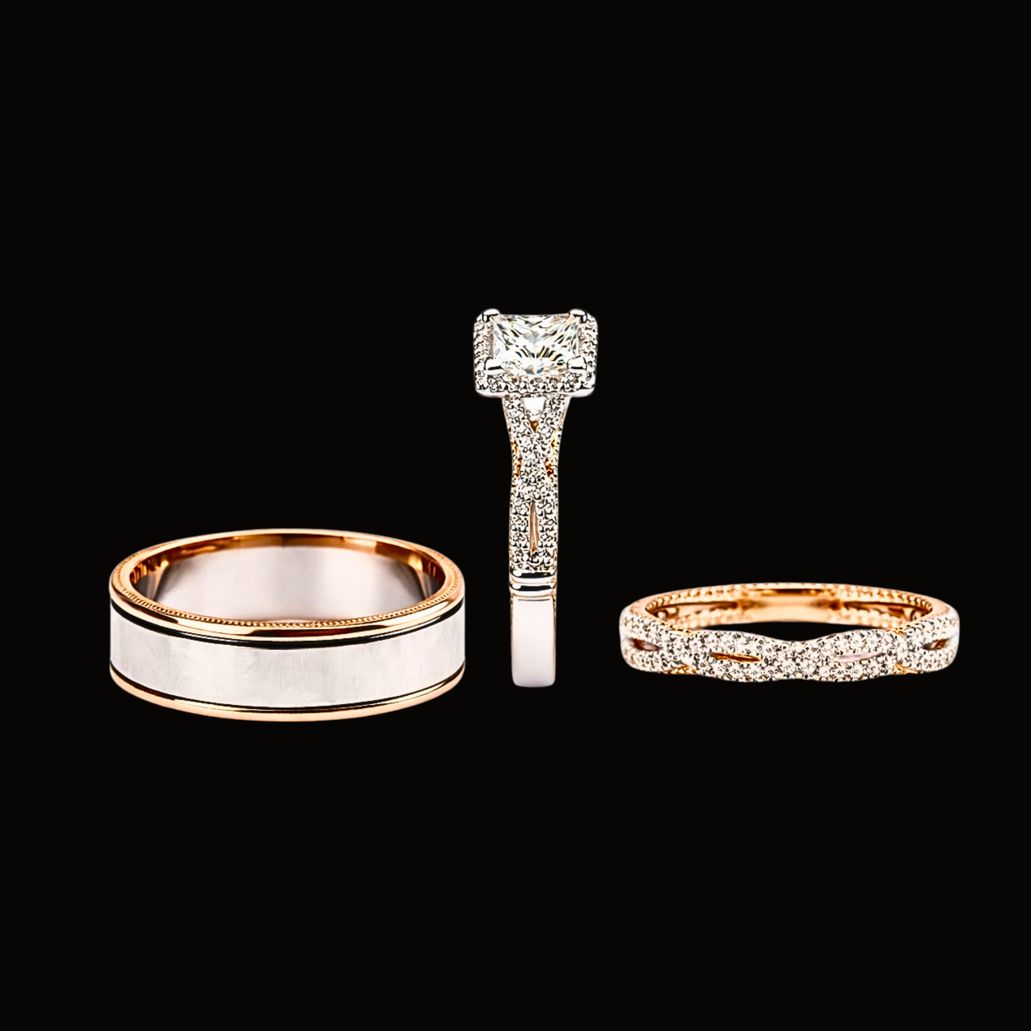 Véskara Halo Diamond Stackable Ring – Two Tone Pavé Stacking Ring