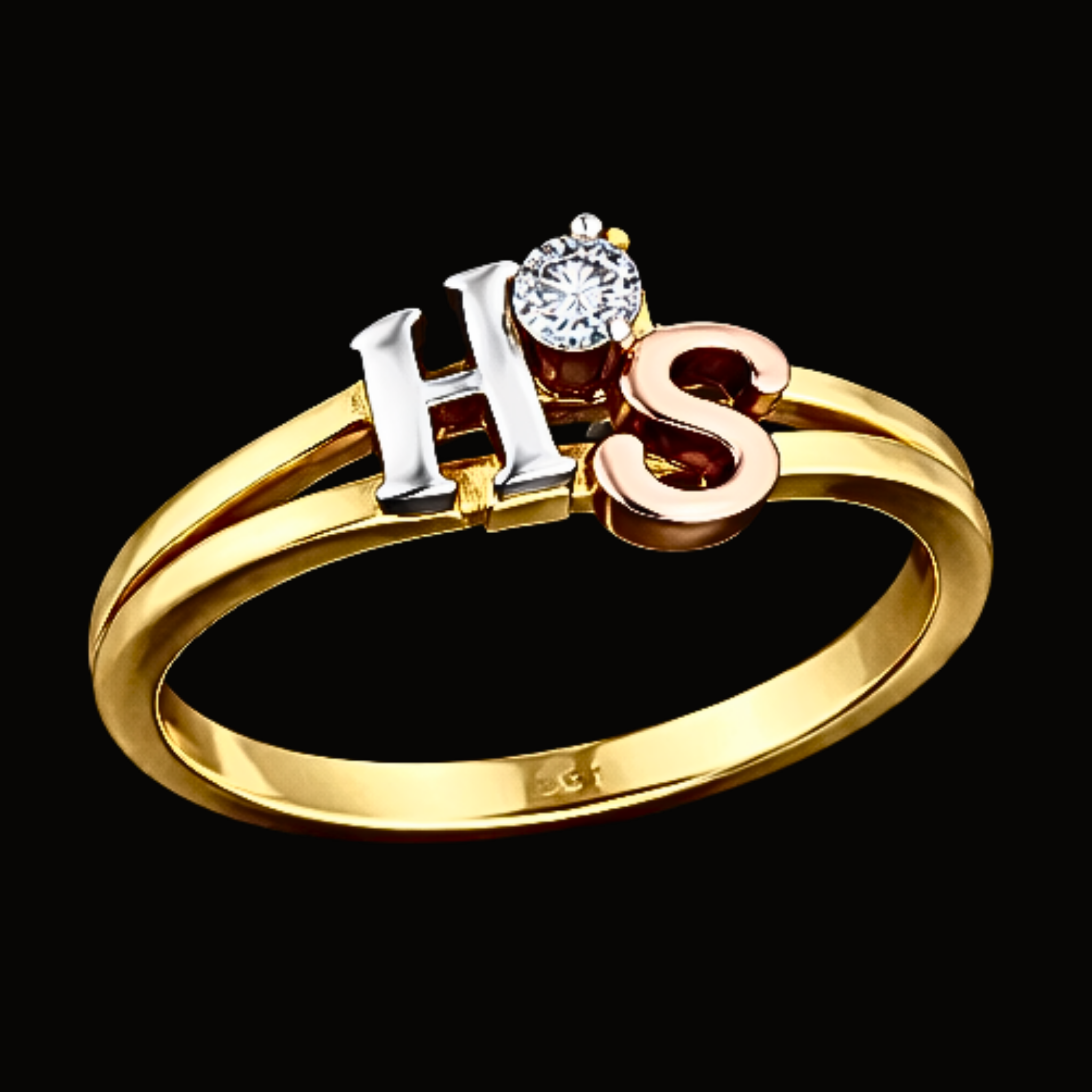 Véskara Diamond Initial Ring – H & S Personalized Gold Ring