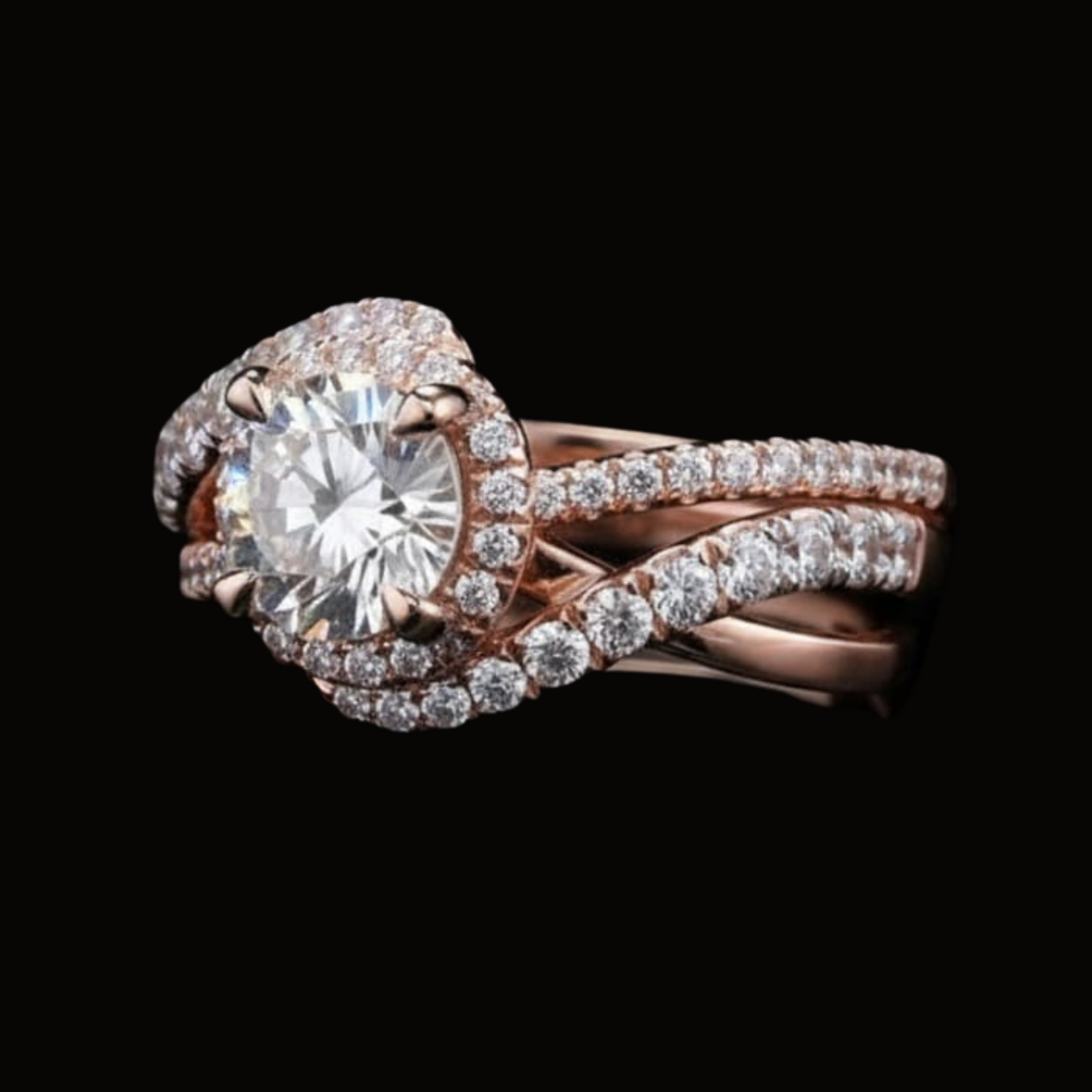 Véskara Rose Gold Halo Twist Diamond Engagement Ring