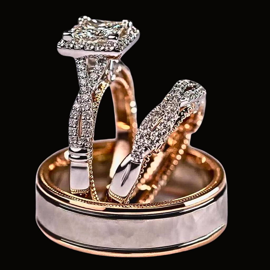 Véskara Halo Diamond Stackable Ring – Two Tone Pavé Stacking Ring