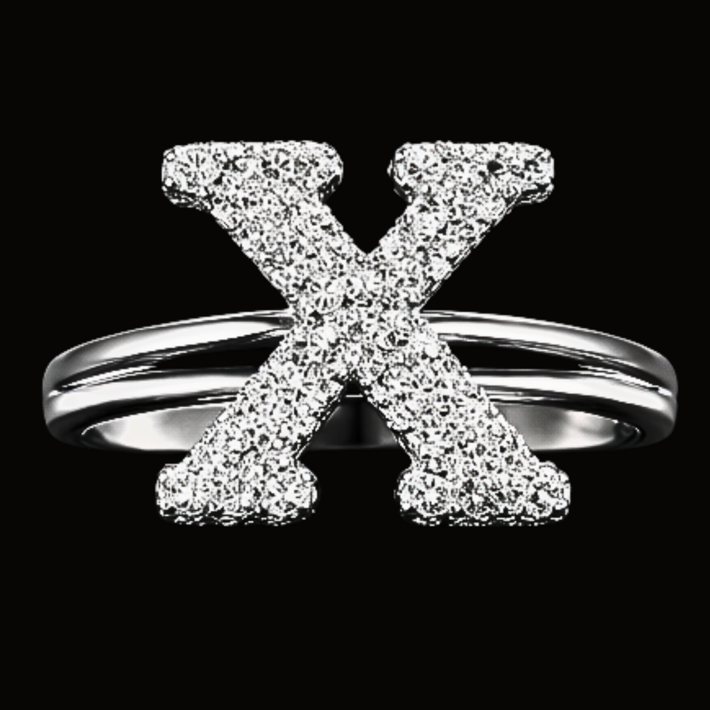 Véskara Diamond Alphabet Ring – Letter X Pavé Diamond Ring