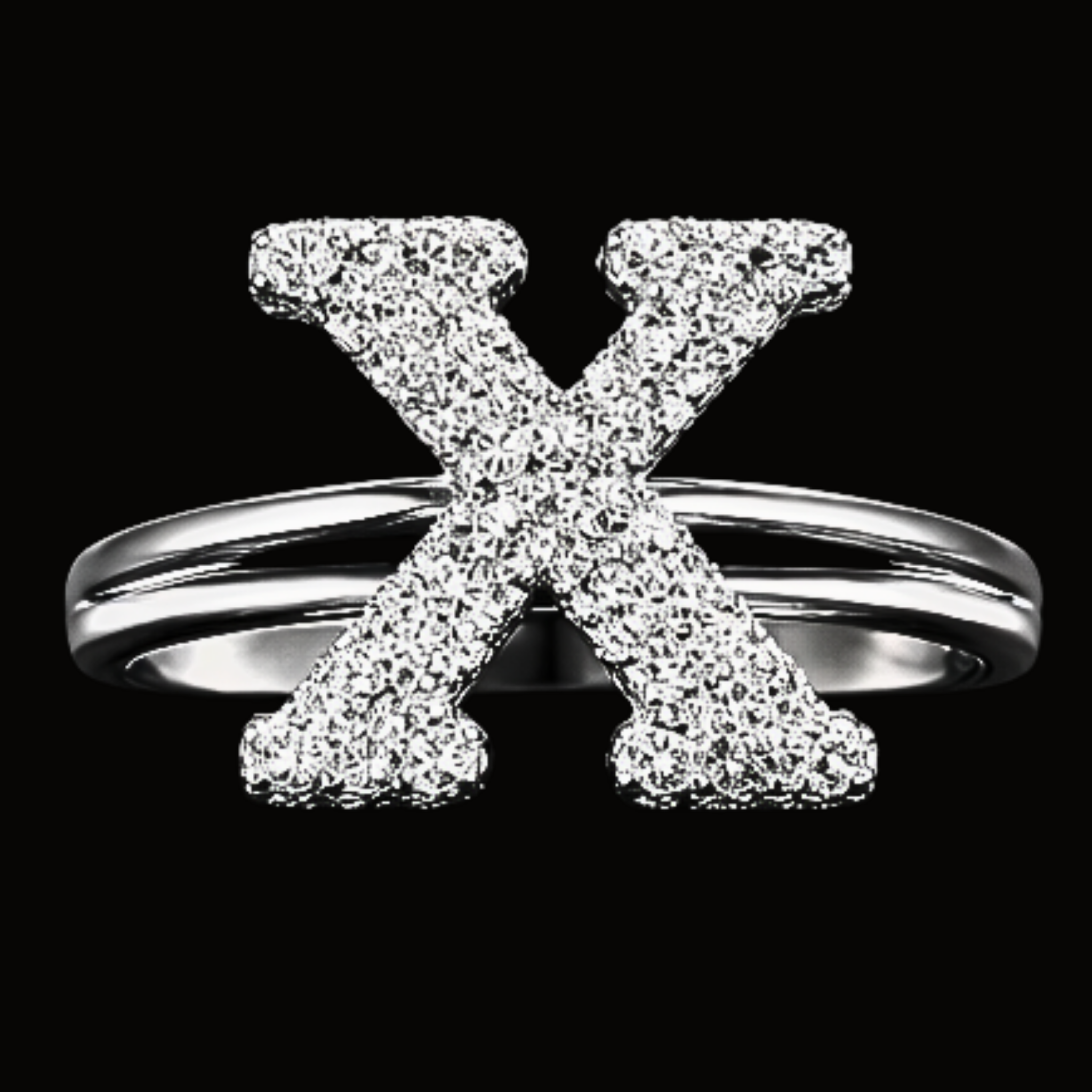 Véskara Diamond Alphabet Ring – Letter X Pavé Diamond Ring