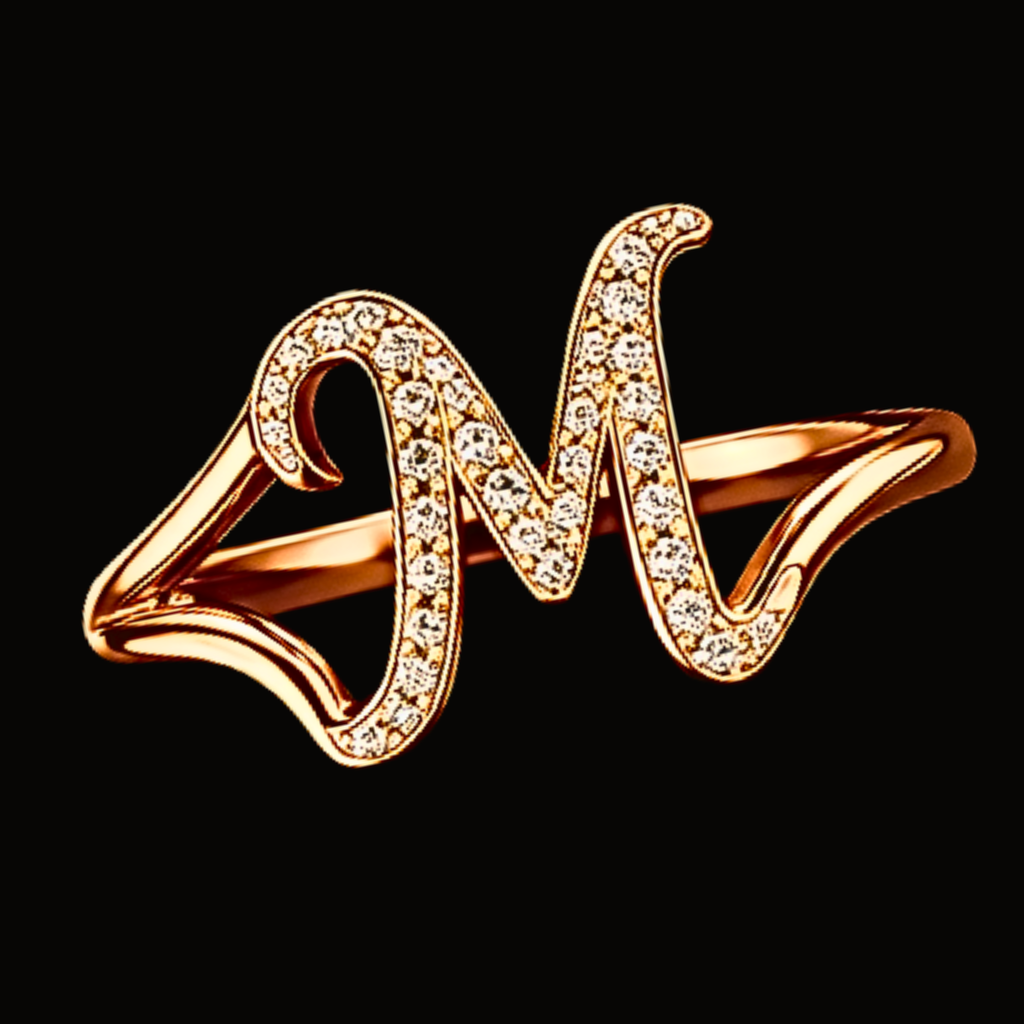 Véskara Diamond Alphabet Ring – Letter M Initial Diamond Ring