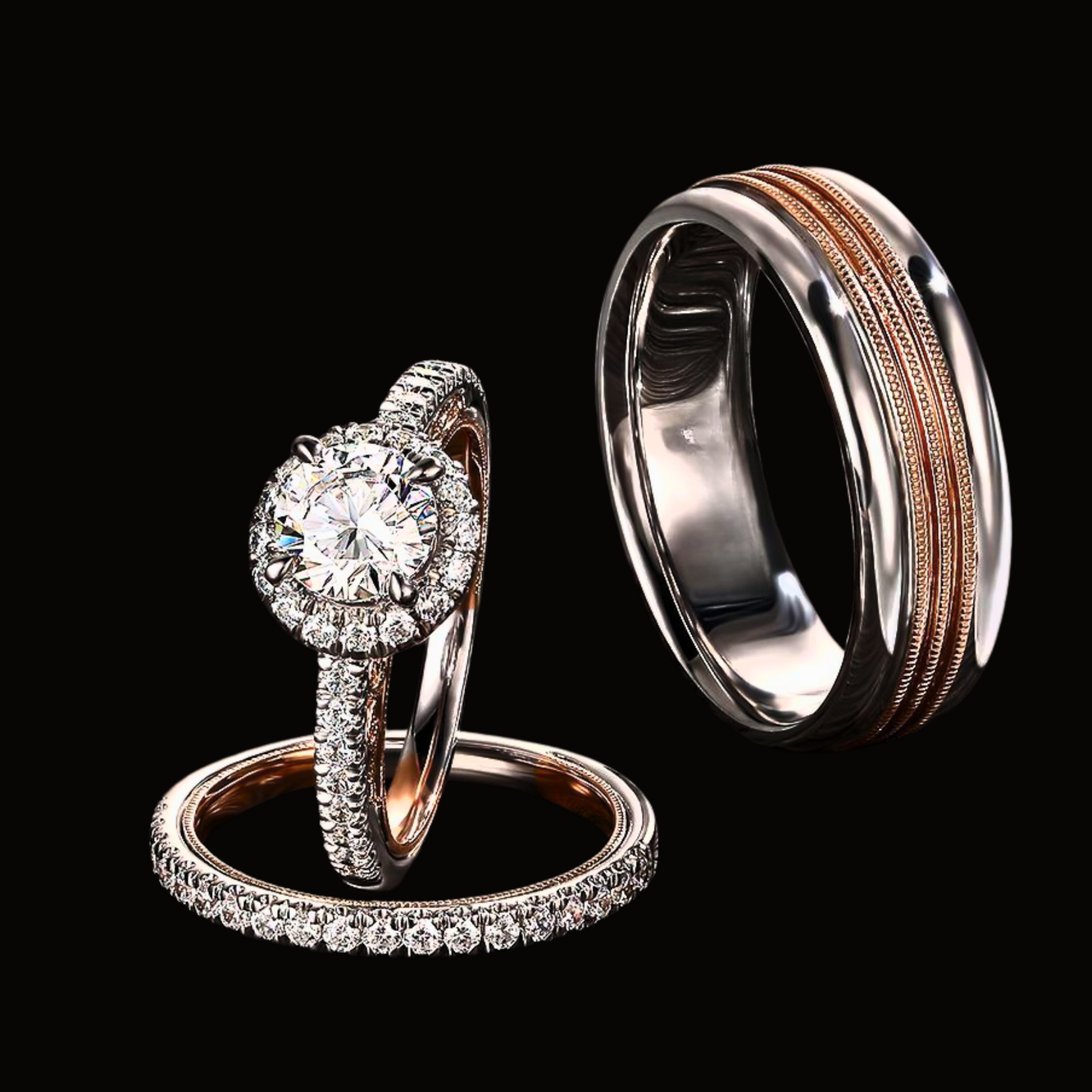 Véskara Two-Tone Diamond Stackable Ring Set – Luxury Layering Stack Rings